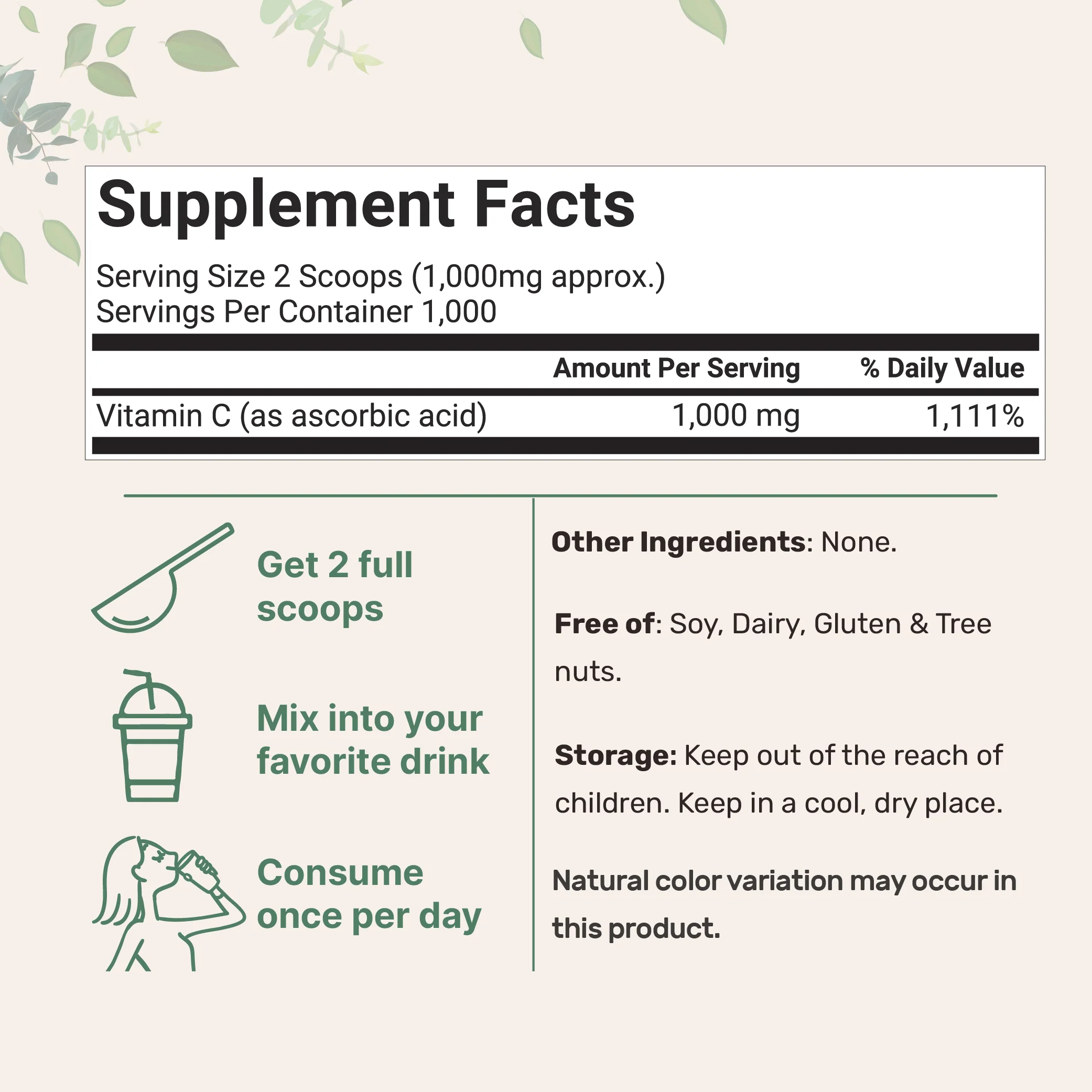 Micro Ingredients Vitamin C Powder (Ascorbic Acid) 1KG - Image 2