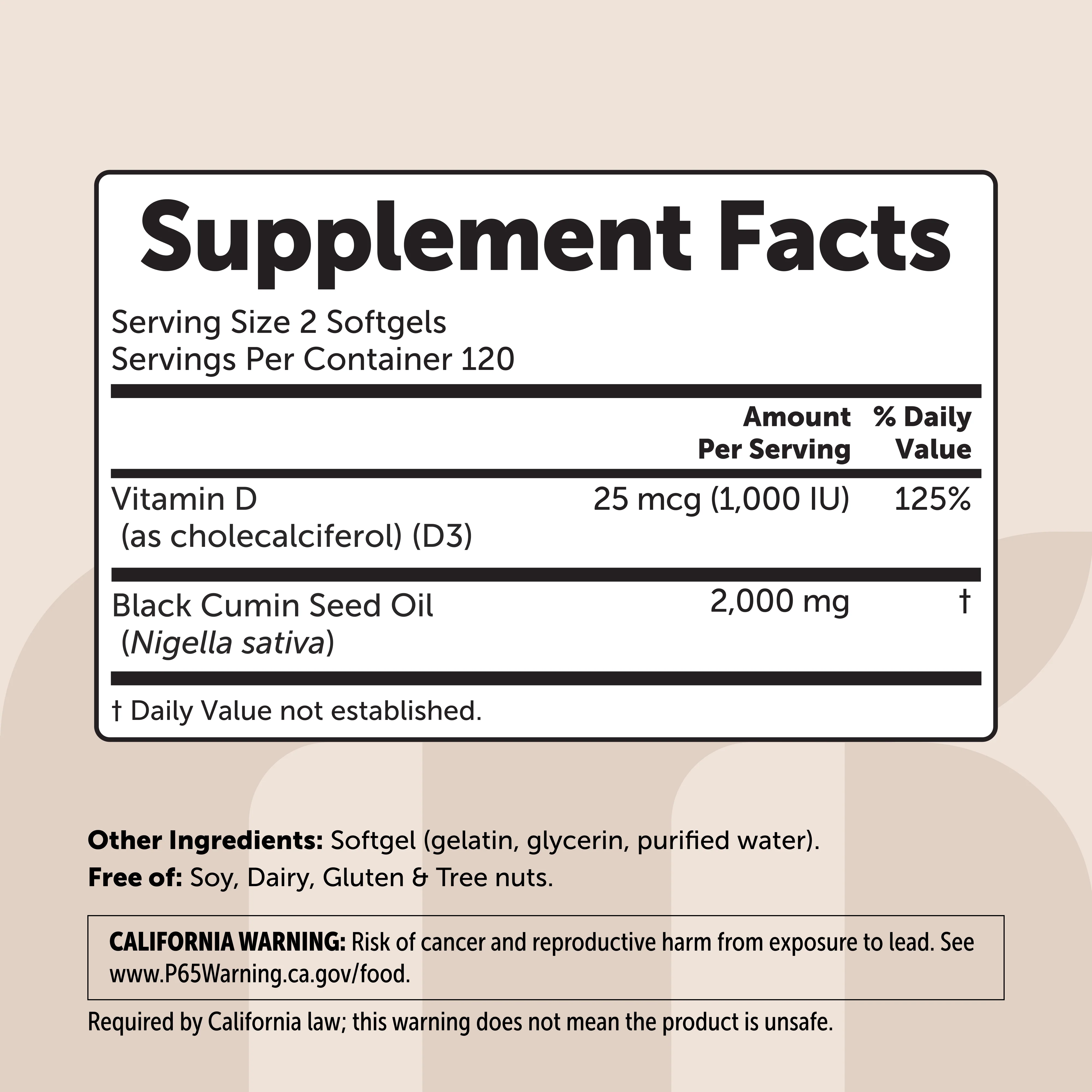 Micro Ingredients Black Seed Oil with Vitamin D3, 240 Softgels - Image 3