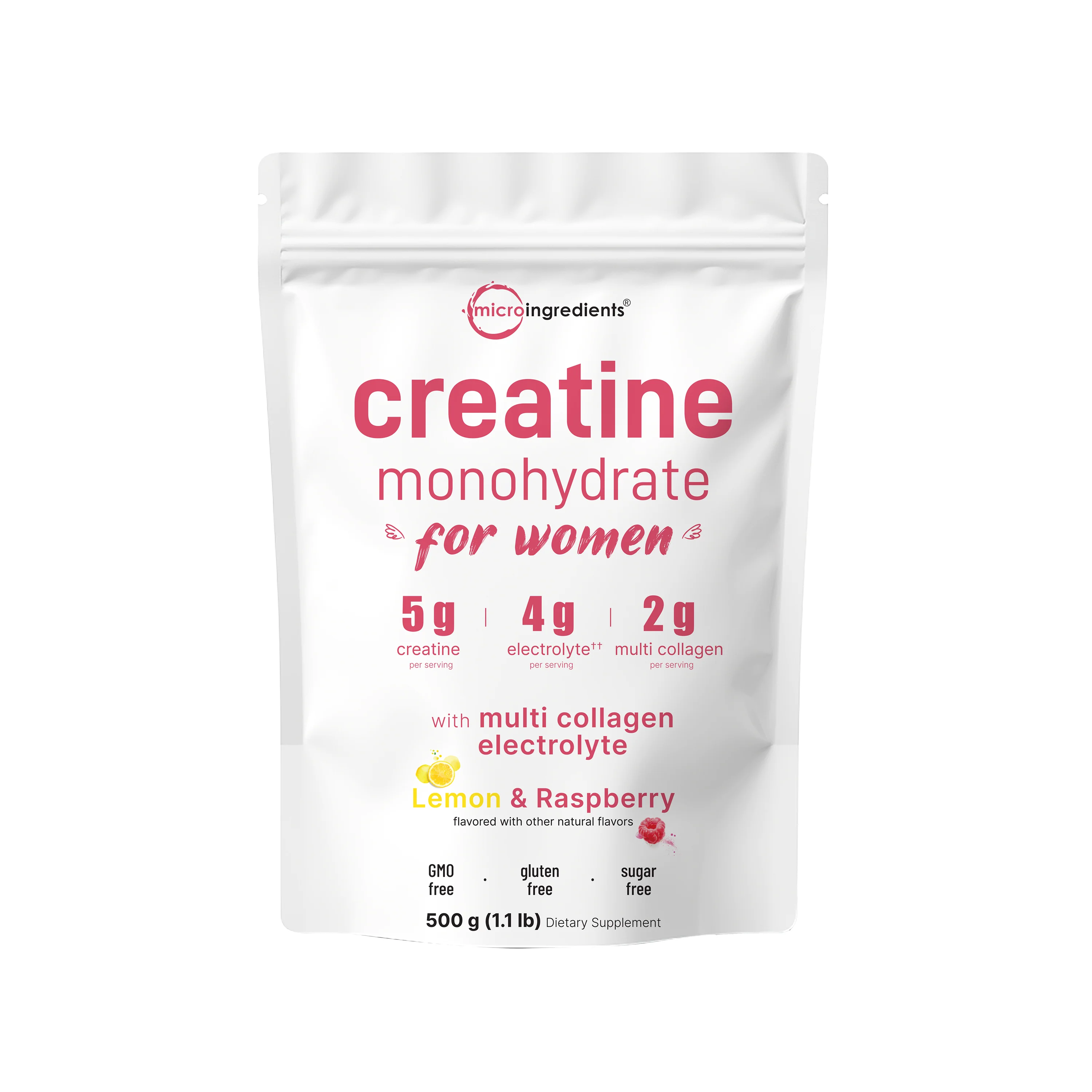 Creatine Monohydrate for Women with Multi Collagen Electrolyte, 500g (Lemon & Raspberry Flavor)