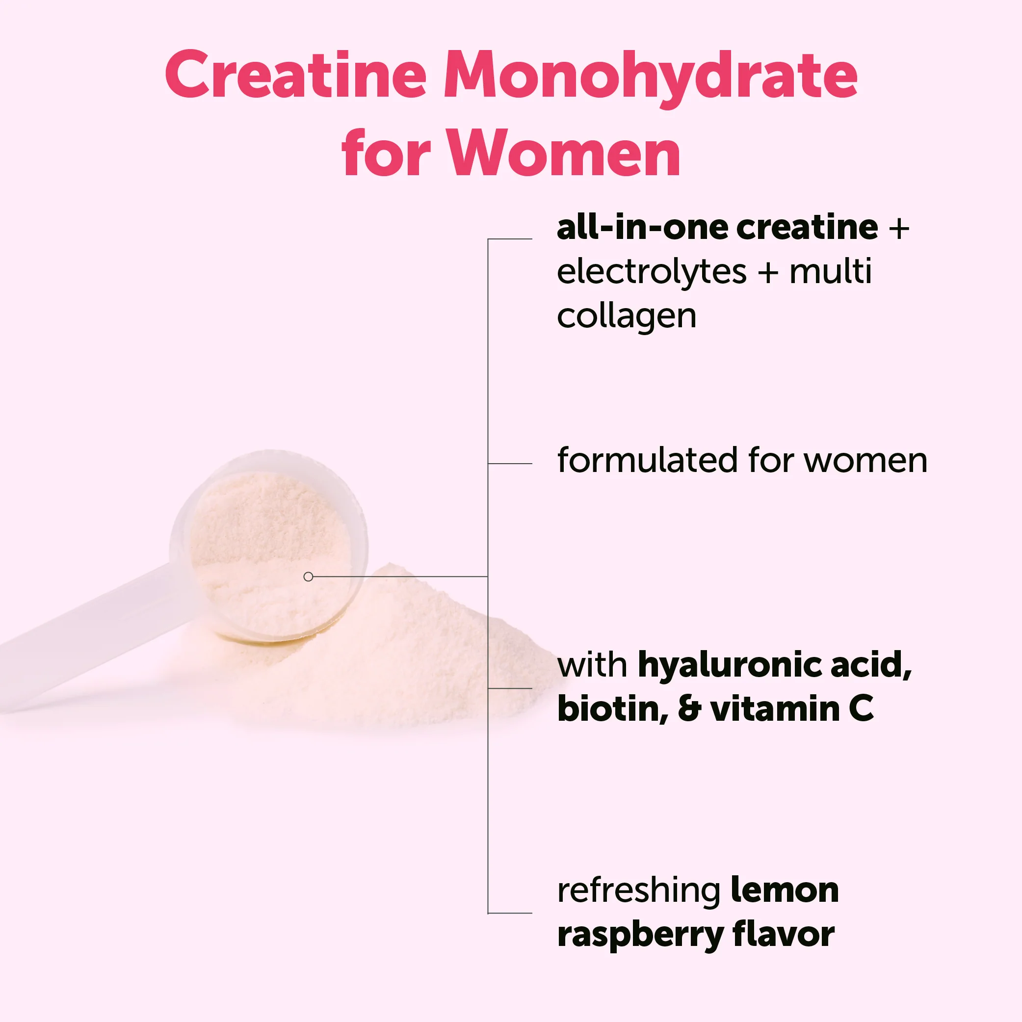 Creatine Monohydrate for Women with Multi Collagen Electrolyte, 500g (Lemon & Raspberry Flavor) - Image 3