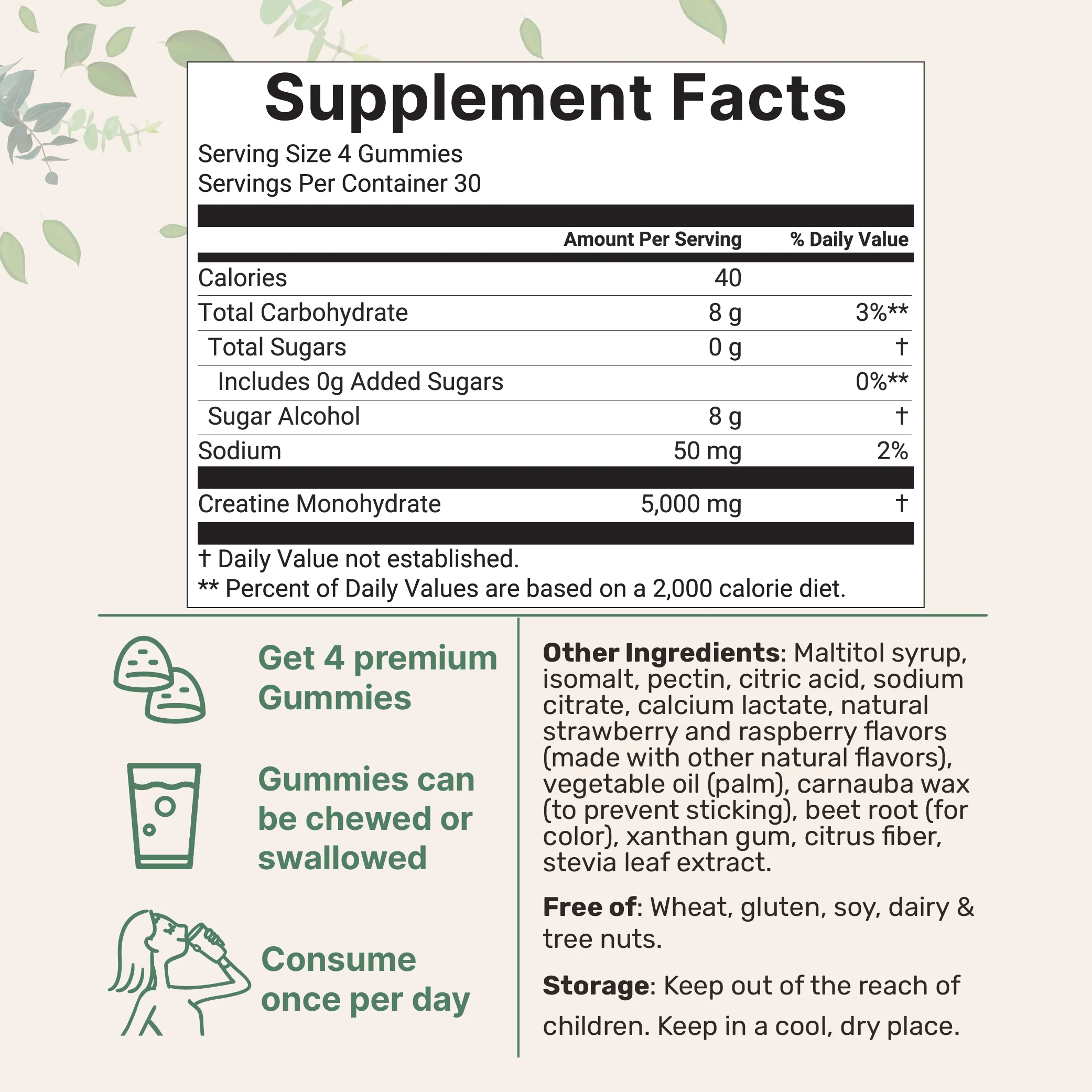 Creatine Monohydrate Gummies 5,000mg Per Serving, 120 Count - Image 2
