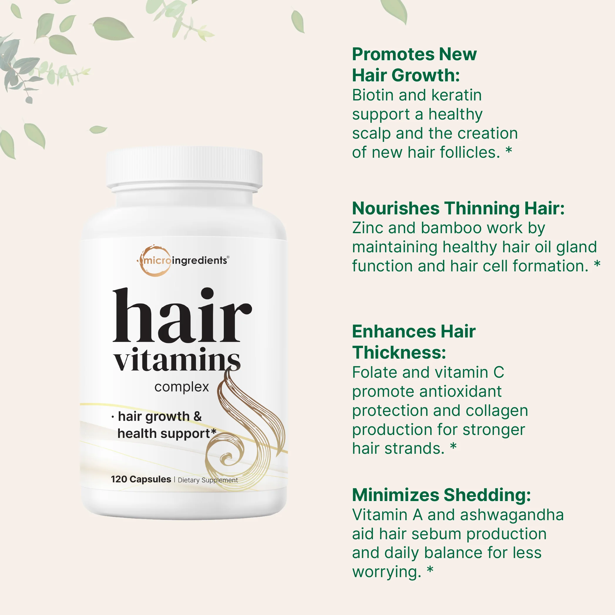 Micro Ingredients Hair Vitamins Complex, 120 Capsules - Image 5