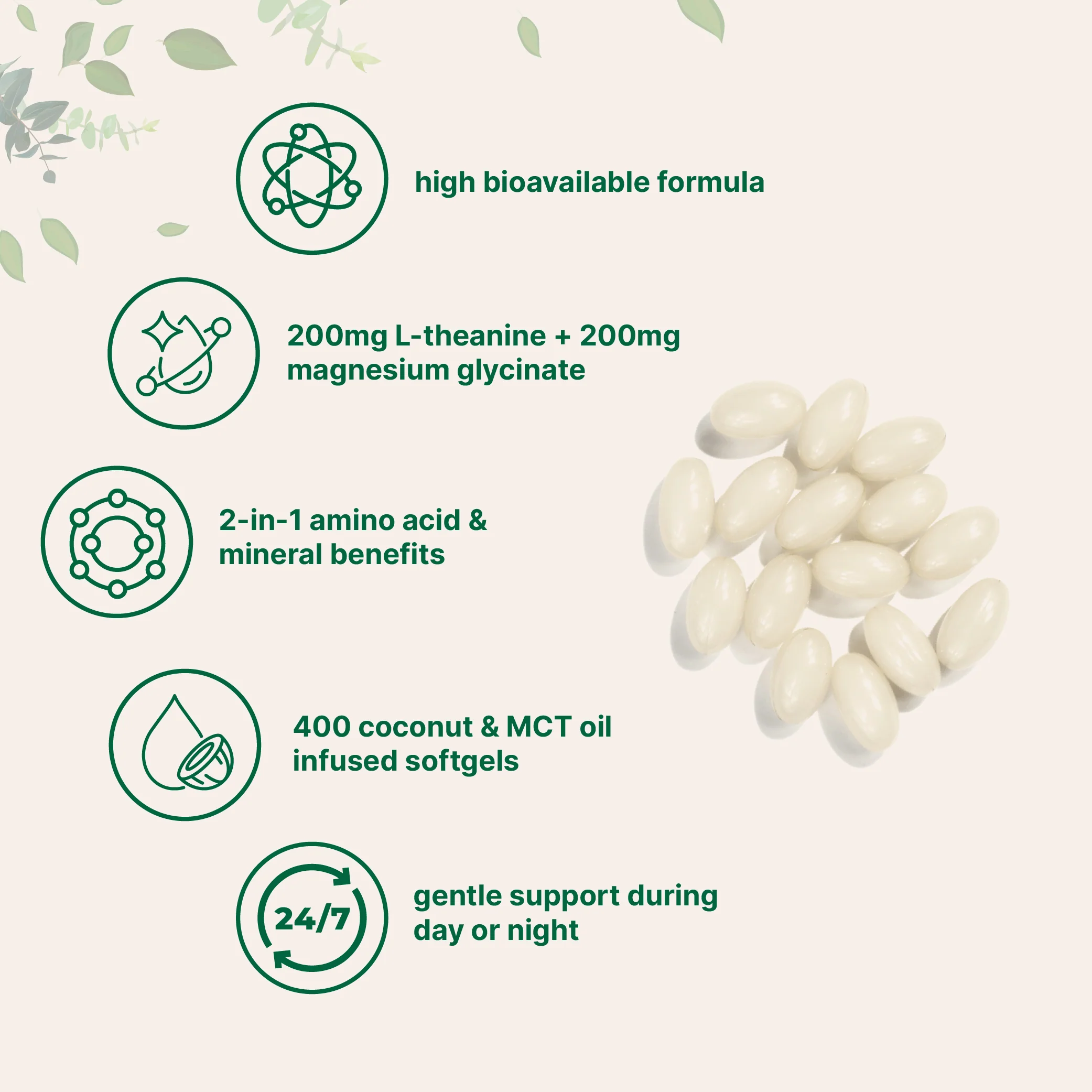 Micro Ingredients L-Theanine 200mg with Magnesium Glycinate 200mg, 400 Coconut MCT Oil Softgels - Image 3