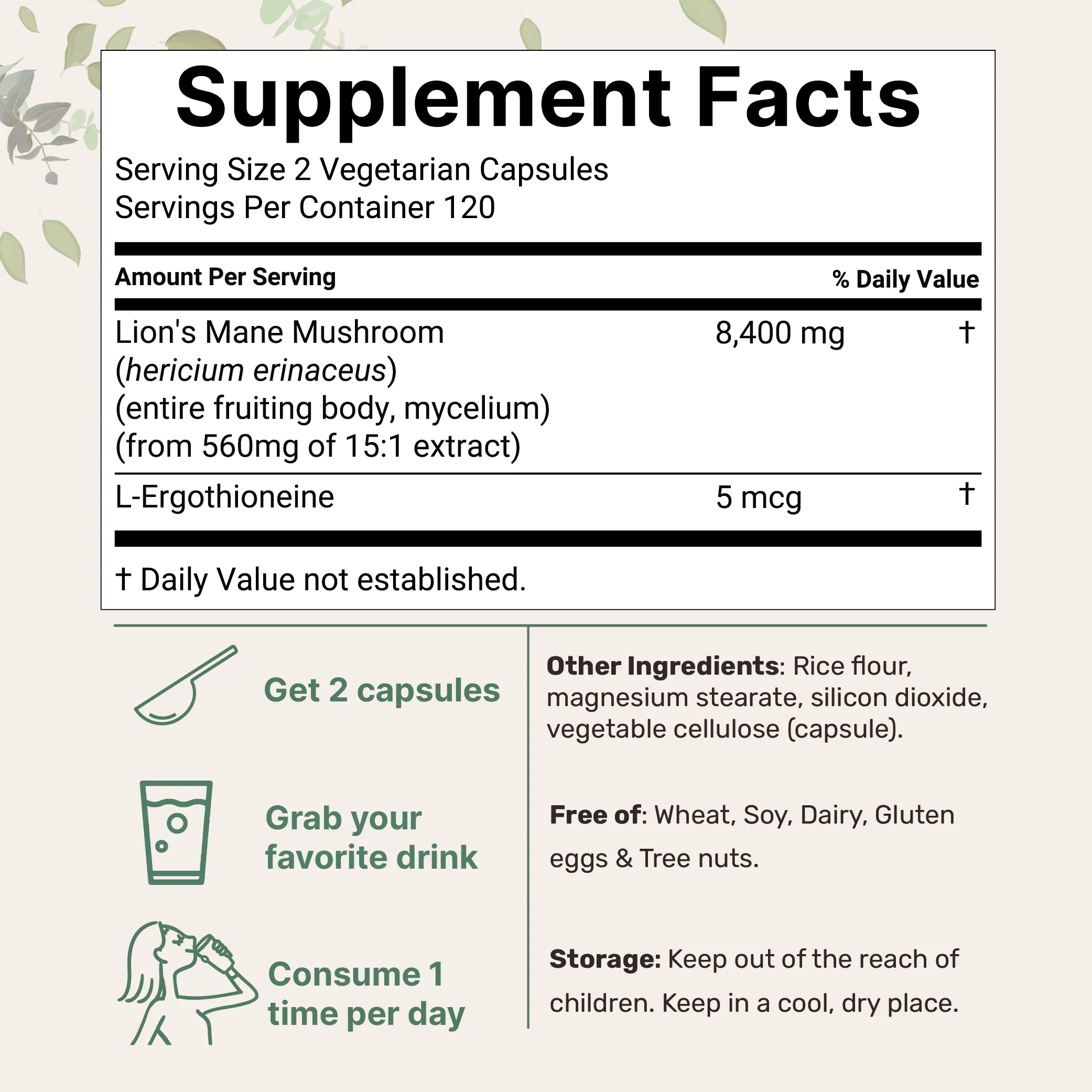 Micro Ingredients Lions Mane with L-Ergothioneine | 240 Vegan Capsules, 8,400 mg Herbal Equivalent, Ultra Strength Lions Mane Supplement - Image 2