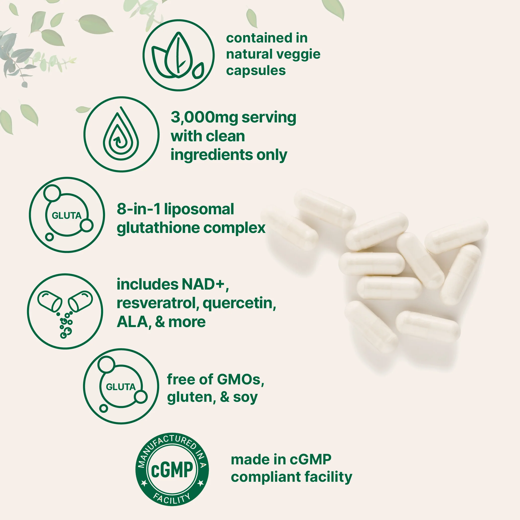 Micro Ingredients Liposomal Glutathione Complex 3000mg, 120 Vegetarian Capsules - Image 3