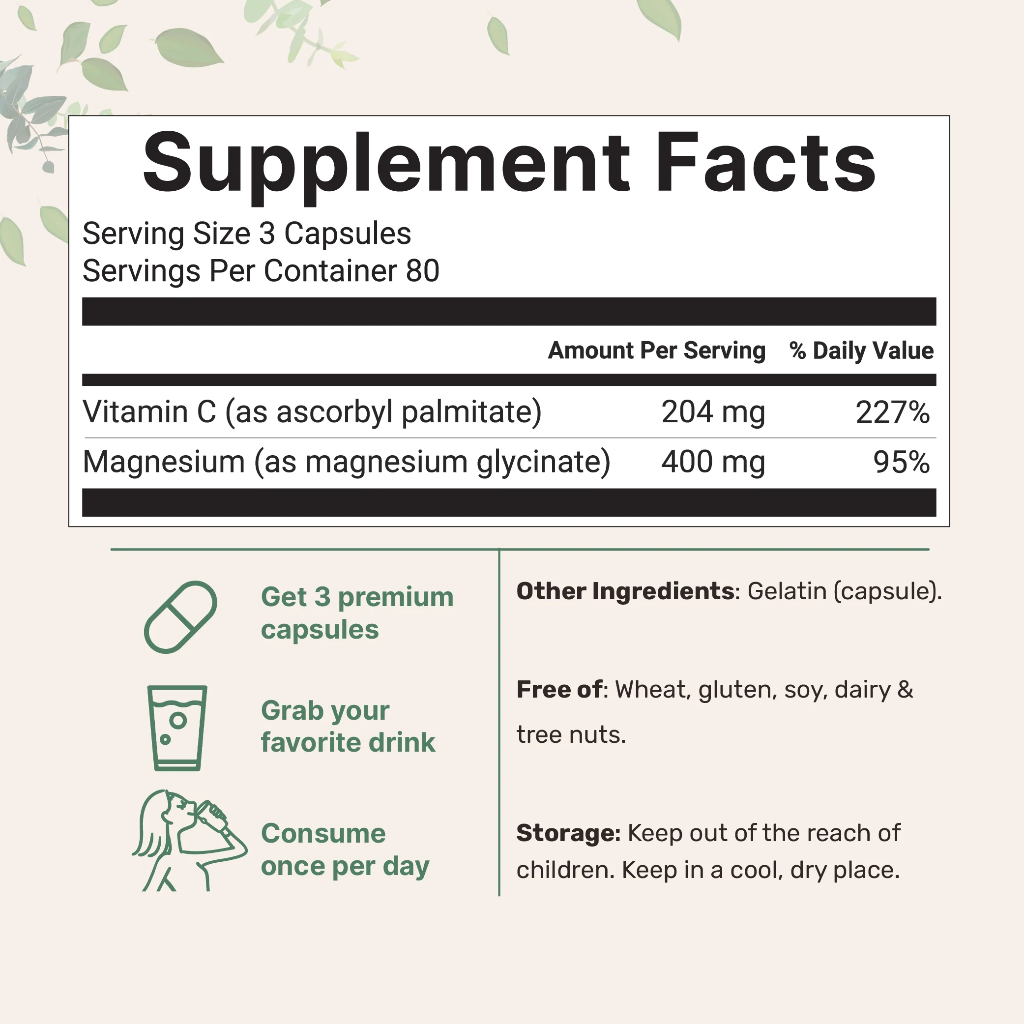 Micro Ingredients Pure Magnesium Glycinate 400mg Per Serving, 240 Capsules - Image 2