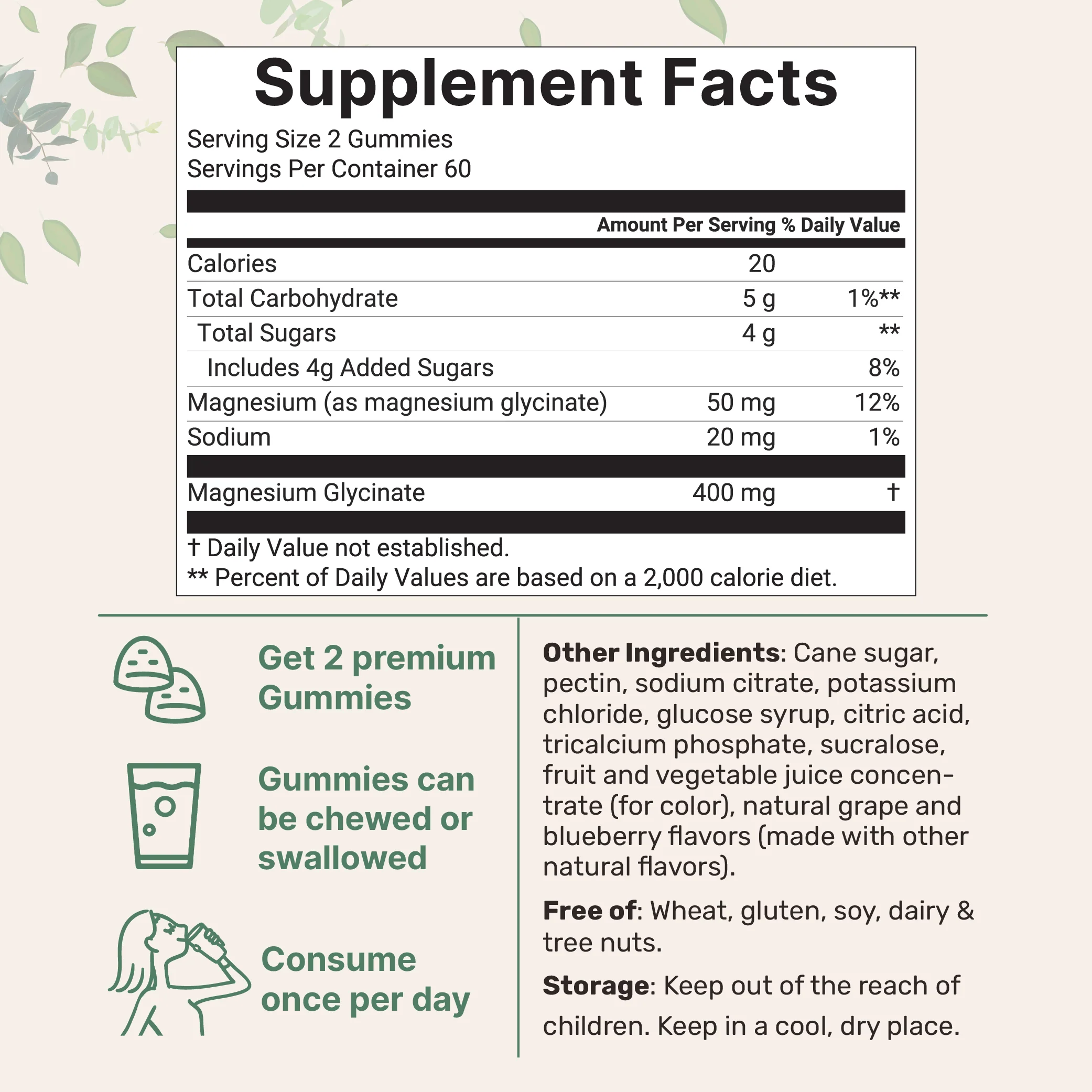 Magnesium Glycinate Gummies 400mg Per Serving, 120 Count - Image 2