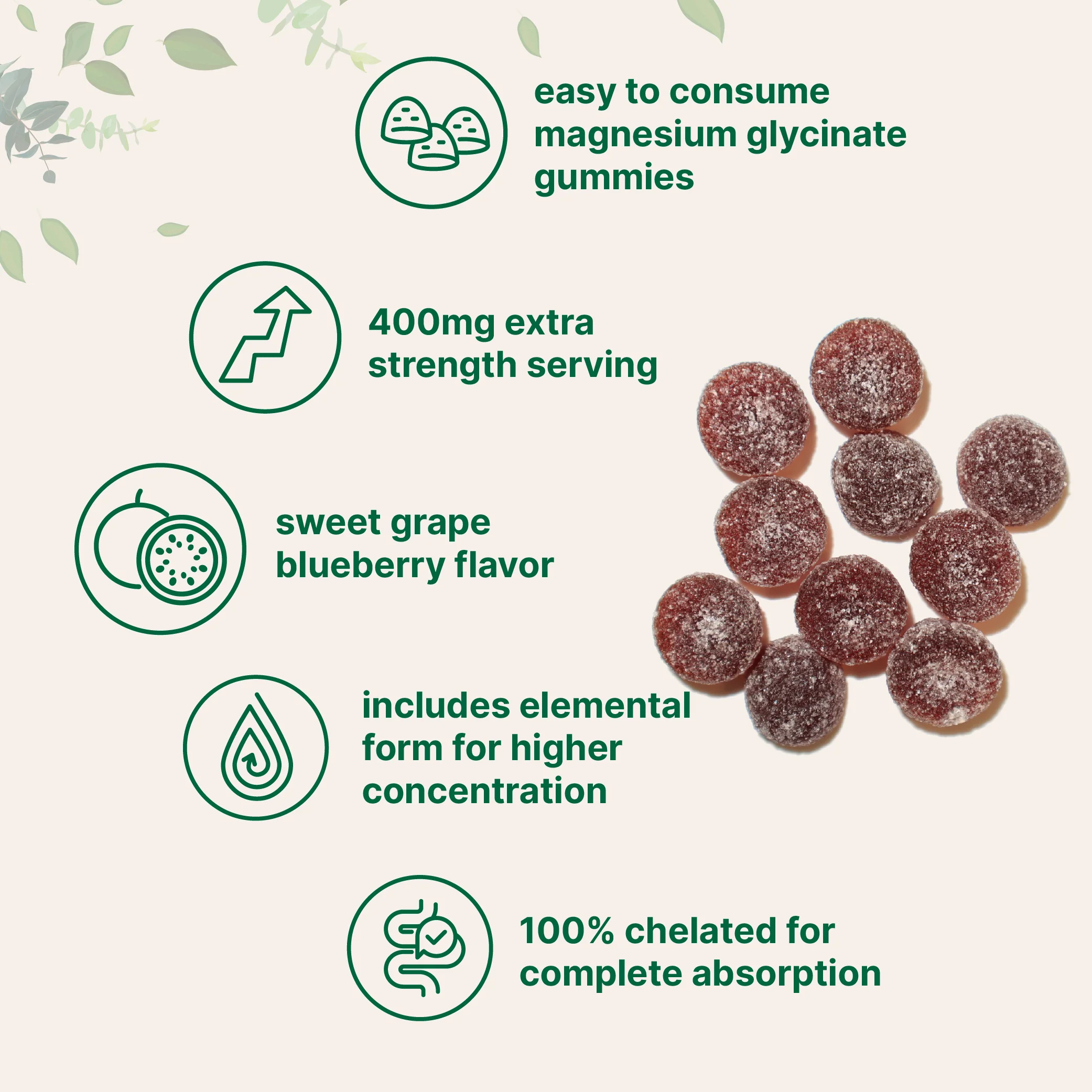 Magnesium Glycinate Gummies 400mg Per Serving, 120 Count - Image 3