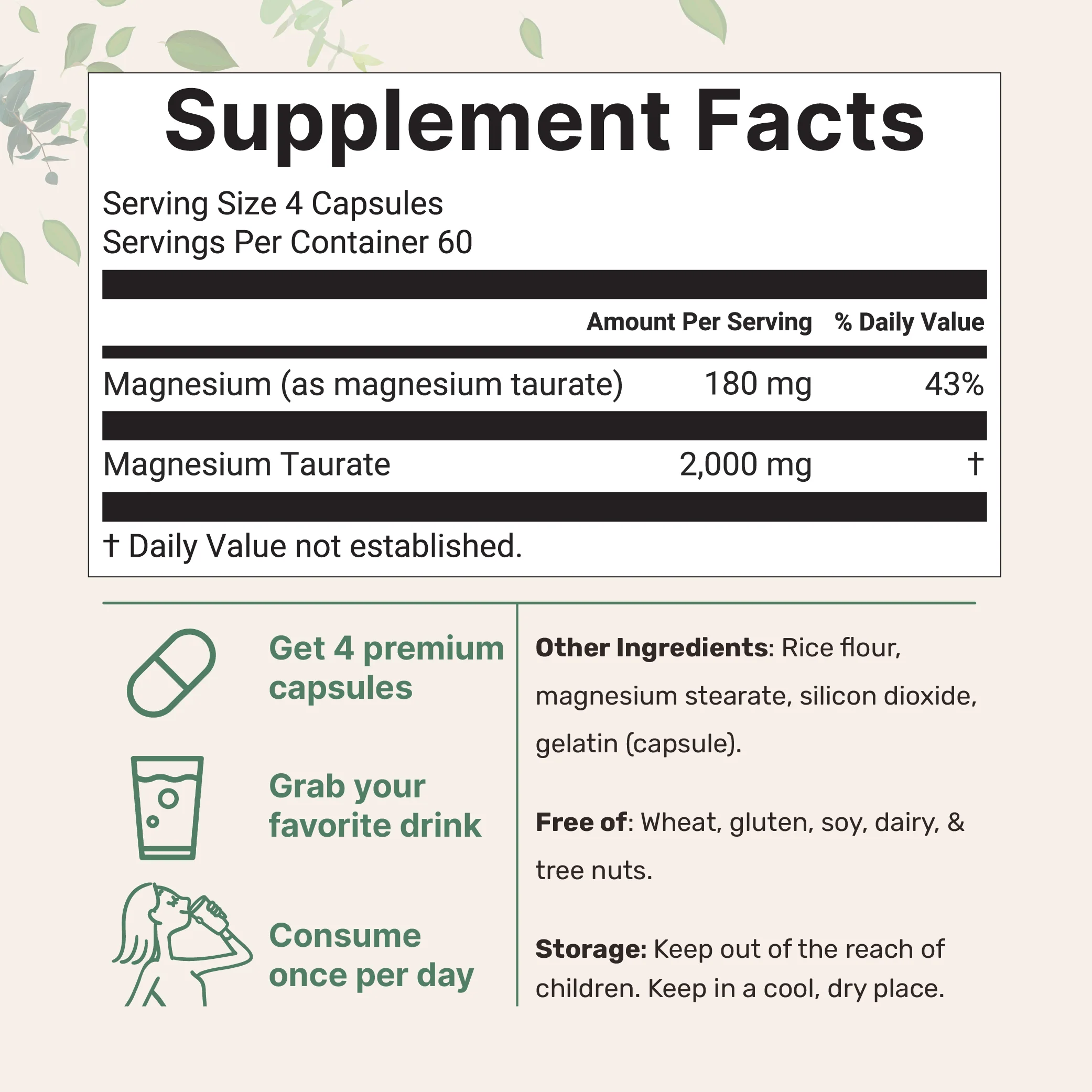 Micro Ingredients Magnesium Taurate 2000mg, 240 capsules - Image 2
