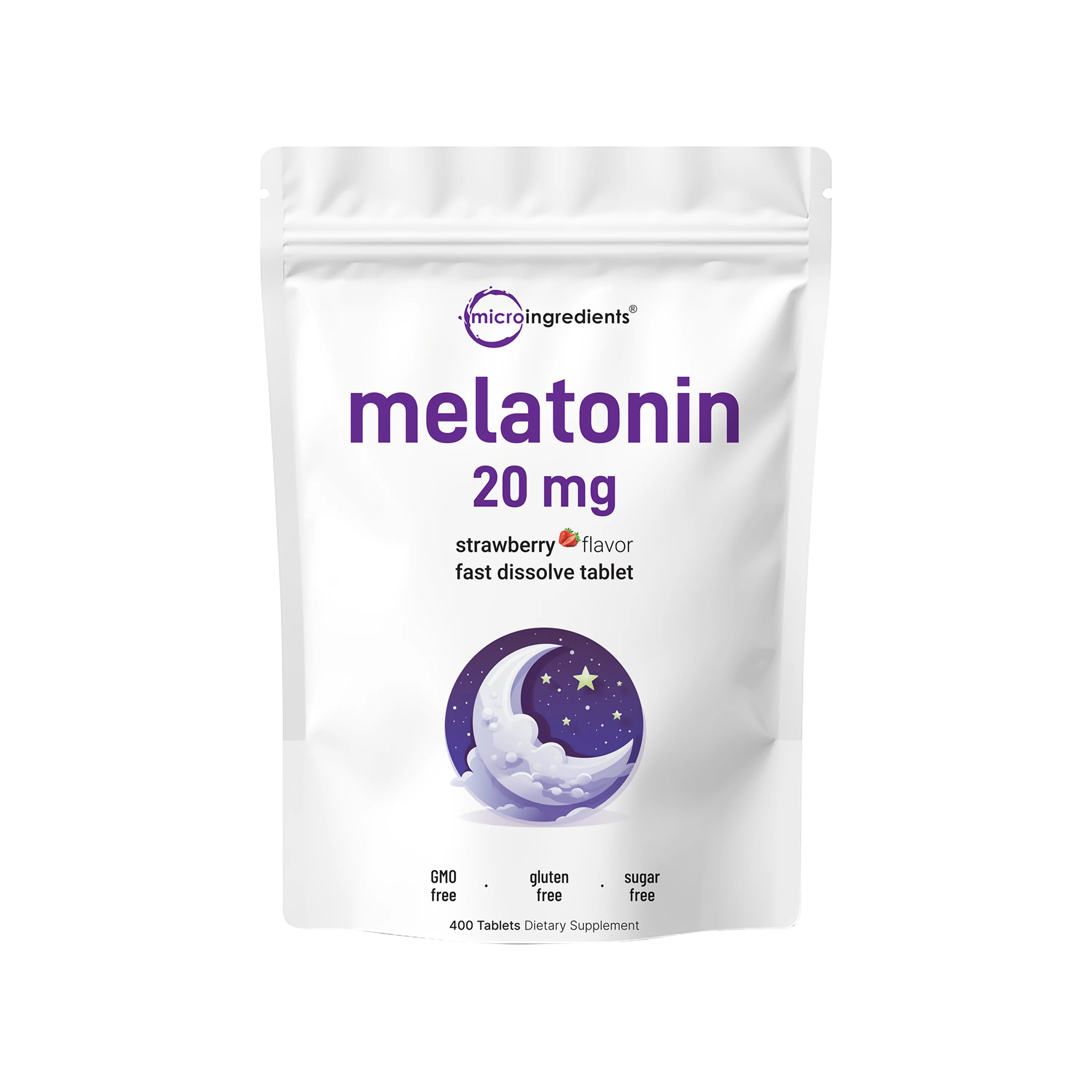 Micro Ingredients Melatonin 20mg Tablets, 400 Counts, Natural Strawberry Flavor