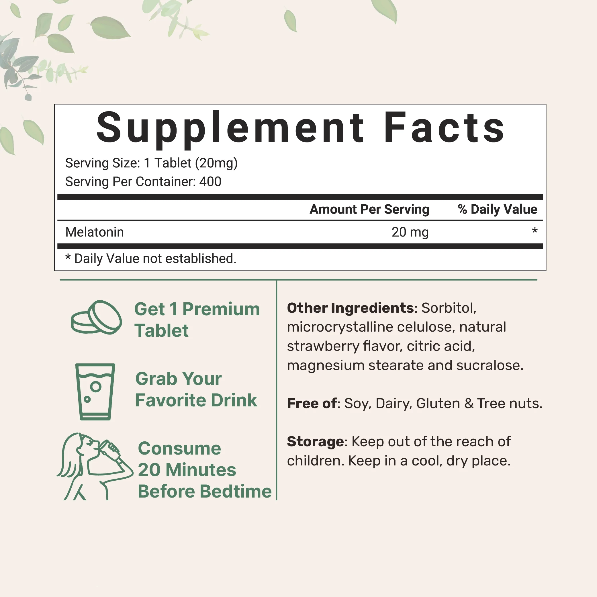 Micro Ingredients Melatonin 20mg Tablets, 400 Counts, Natural Strawberry Flavor - Image 2