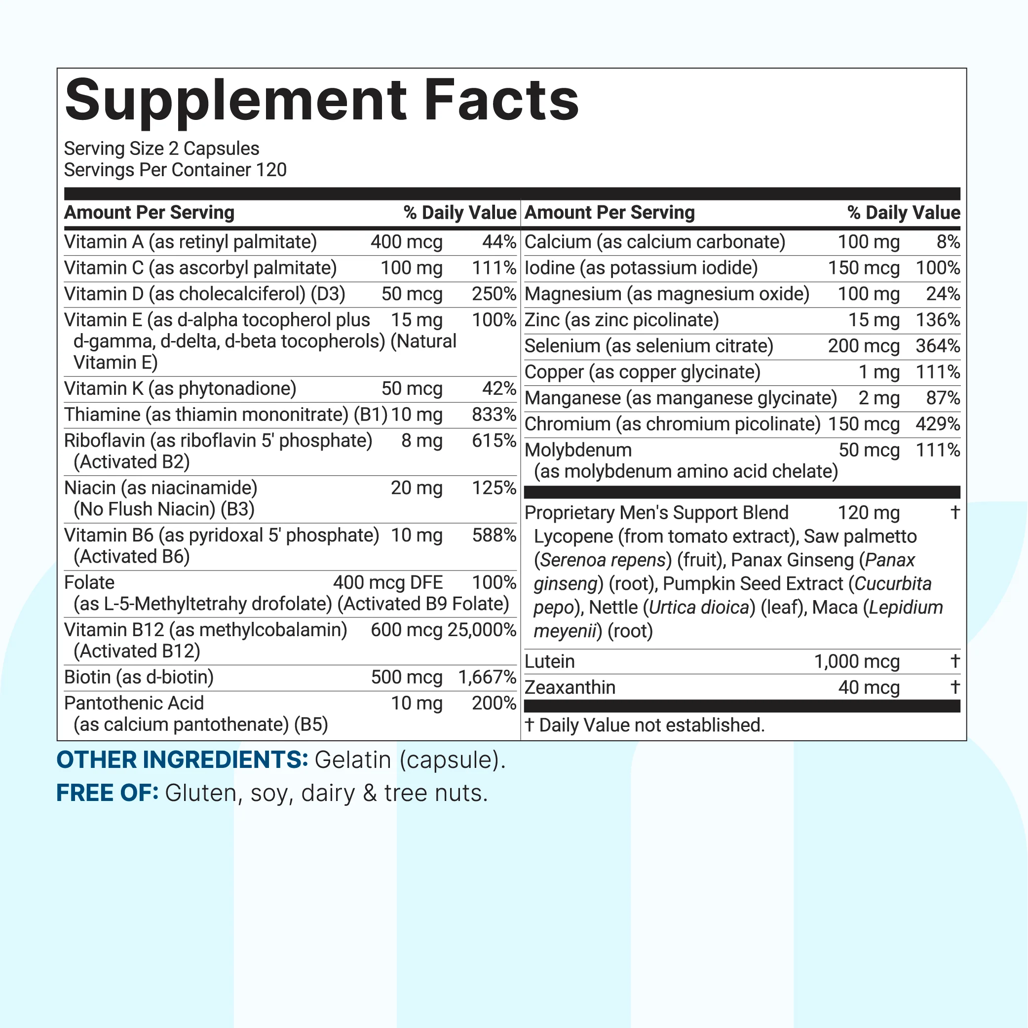 Micro Ingredients Pure Methylated Multivitamin for Men, 240 Capsules - Image 2