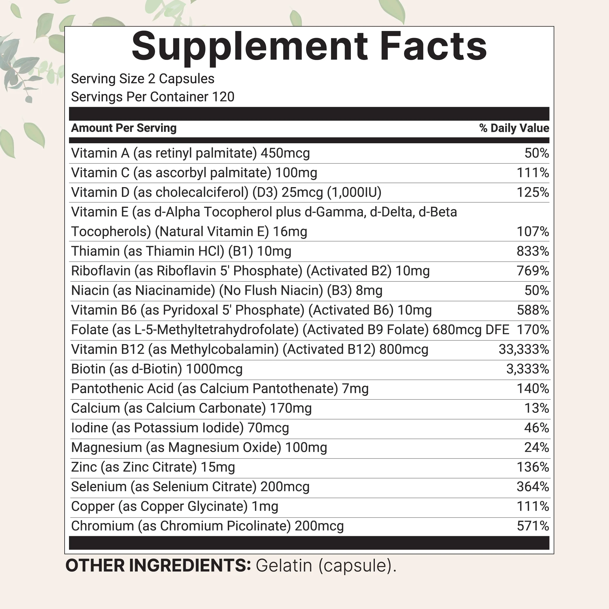 Micro Ingredients 2 Pack Pure Methylated Multivitamin, 480 Capsules - Image 2