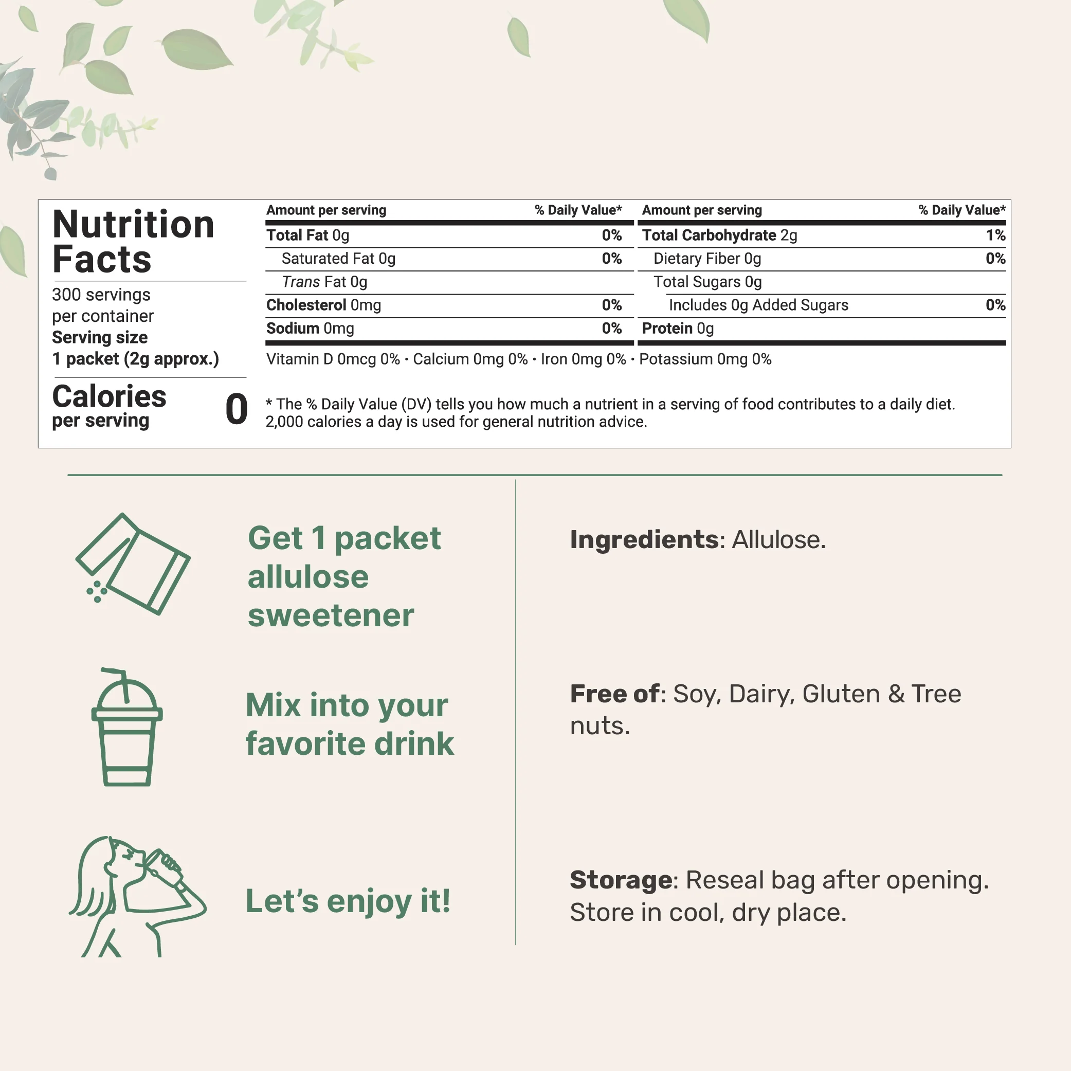 Micro Ingredients Allulose Sweetener, 300 Packets , Zero Calorie - Image 2