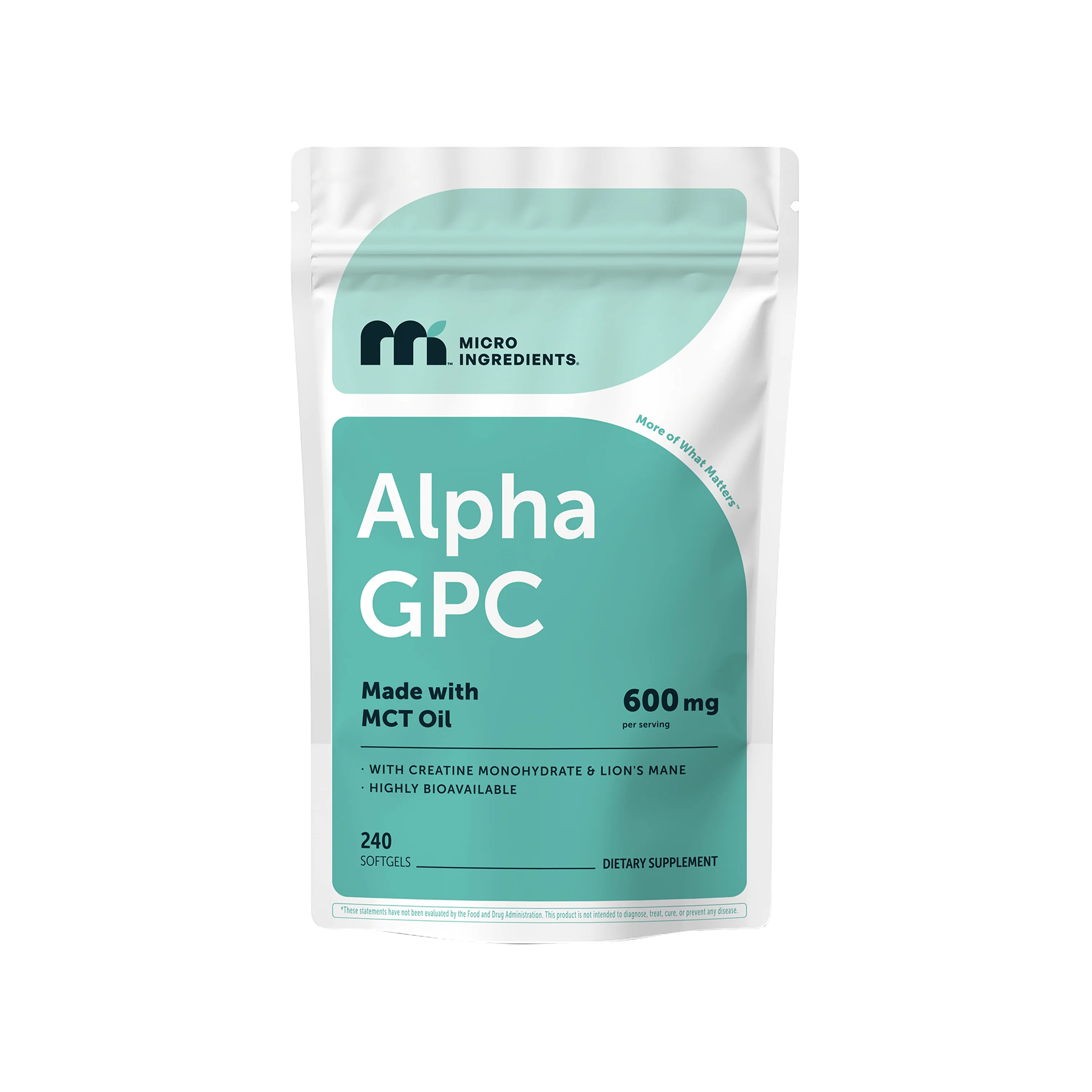 Micro Ingredients Alpha GPC 600mg with MCT Oil, 240 Softgels