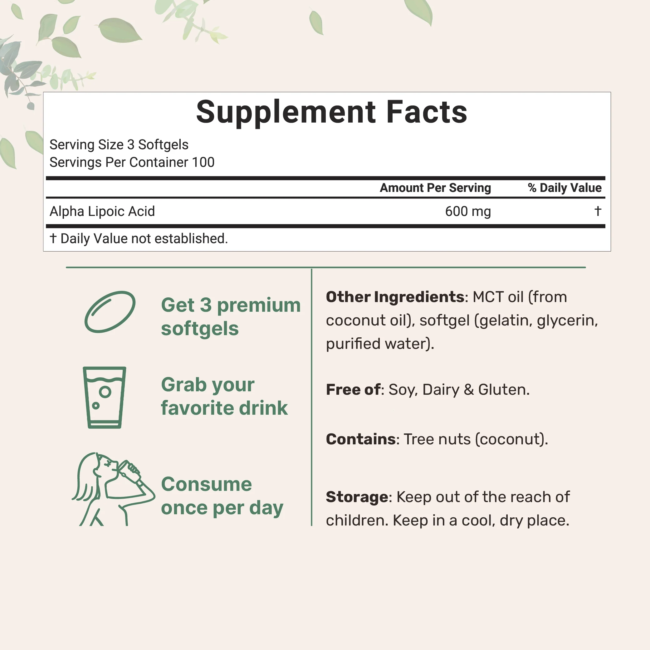 Micro Ingredients Alpha Lipoic Acid 600mg, 300 Softgels - Image 2