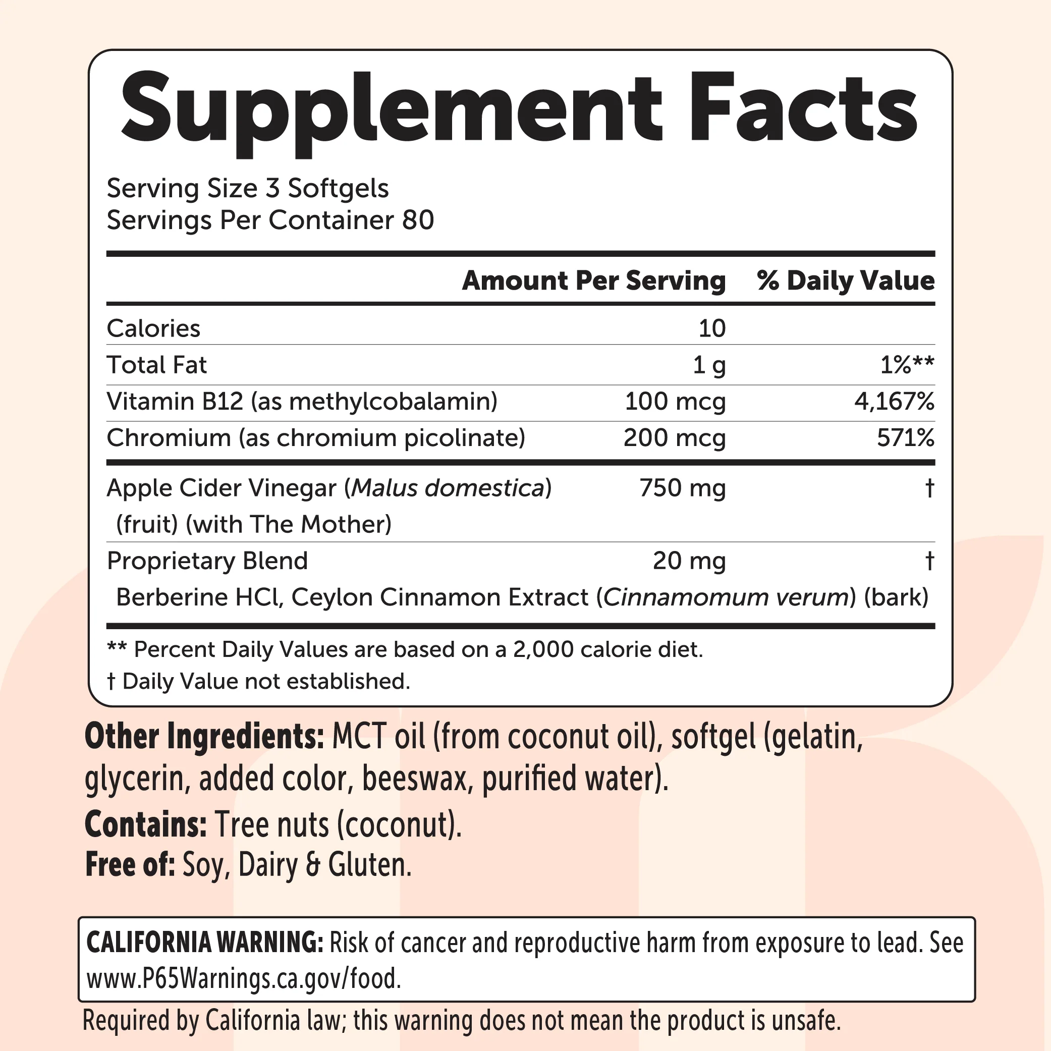 Micro Ingredients Apple Cider Vinegar 5-in-1 Complex with MCT Oil, 240 Softgels - Image 2