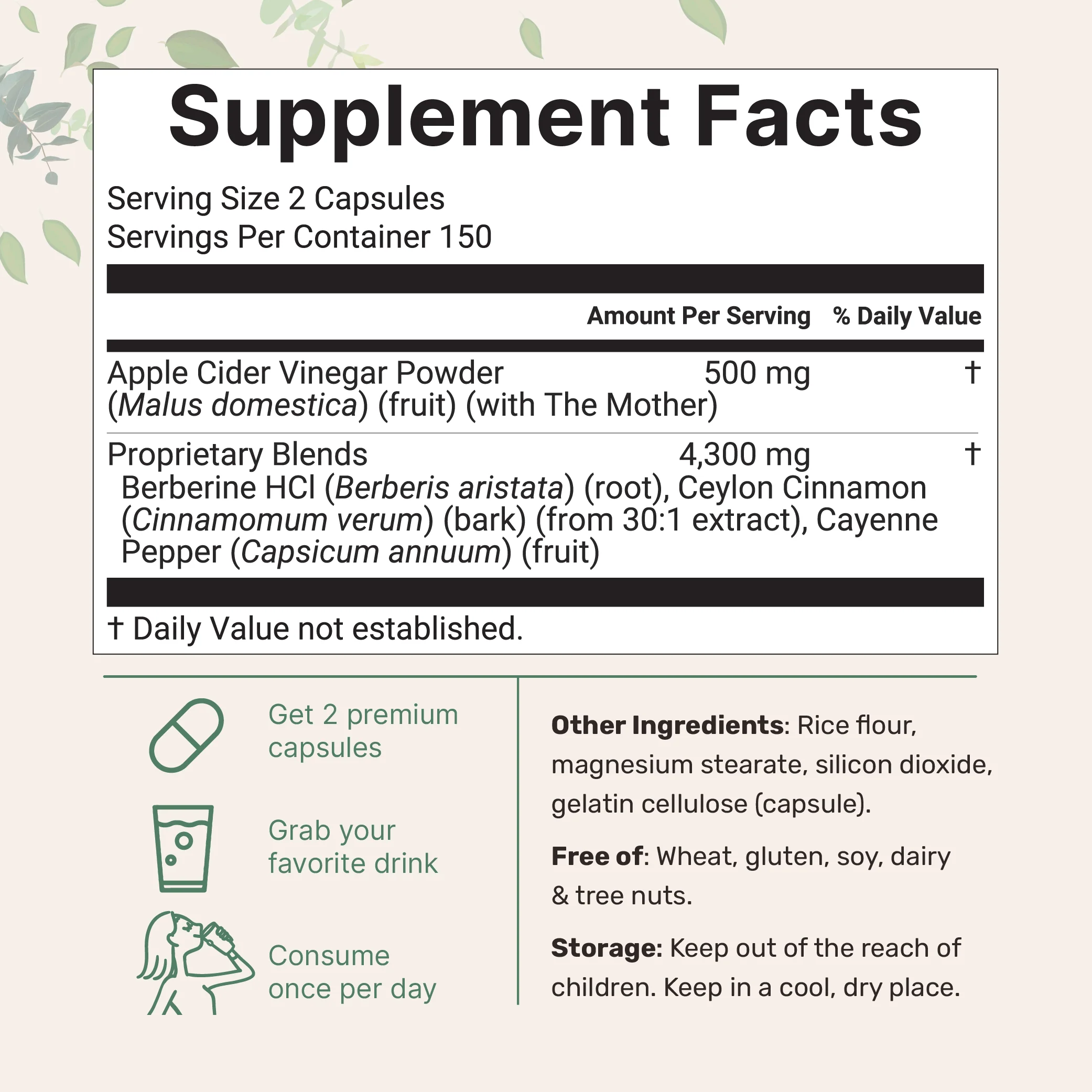 Micro Ingredients Apple Cider Vinegar with The Mother, 300 Capsules - Image 2