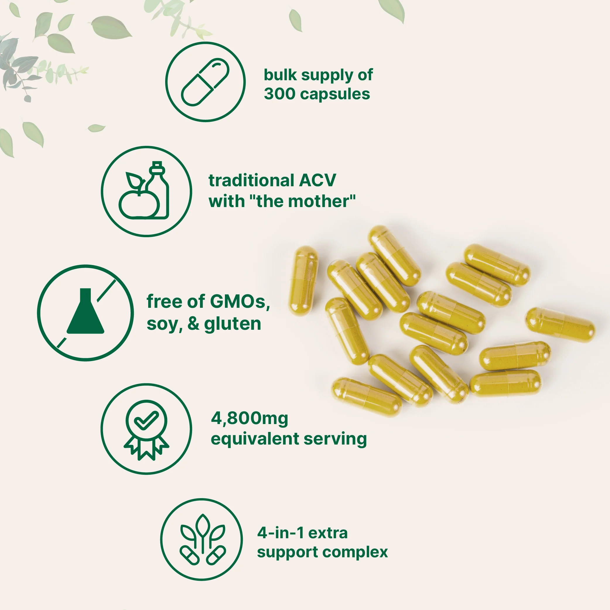 Micro Ingredients Apple Cider Vinegar with The Mother, 300 Capsules - Image 3