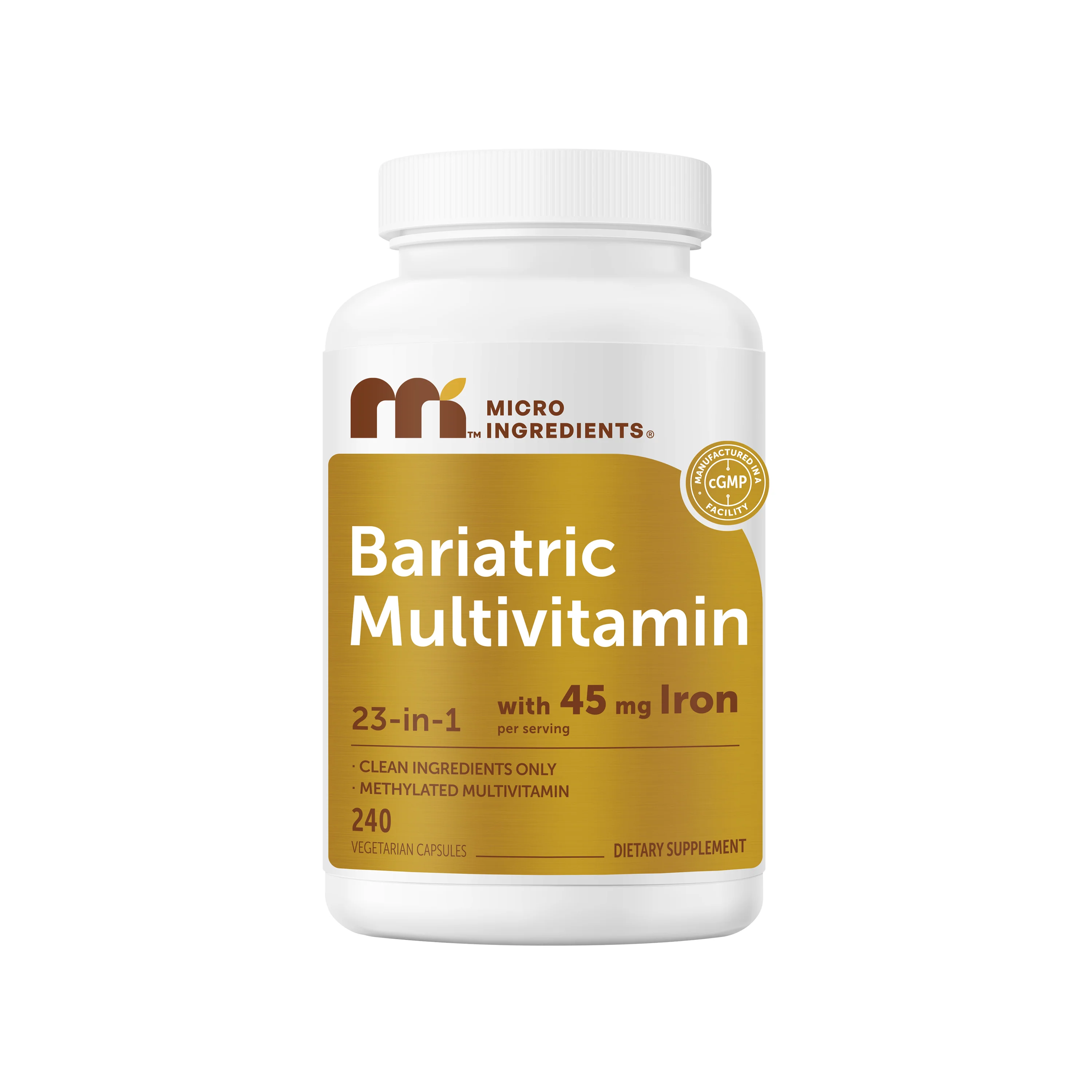 Micro Ingredients Bariatric Multivitamin with 45mg Iron, 240 Veggie Capsules - Image 2