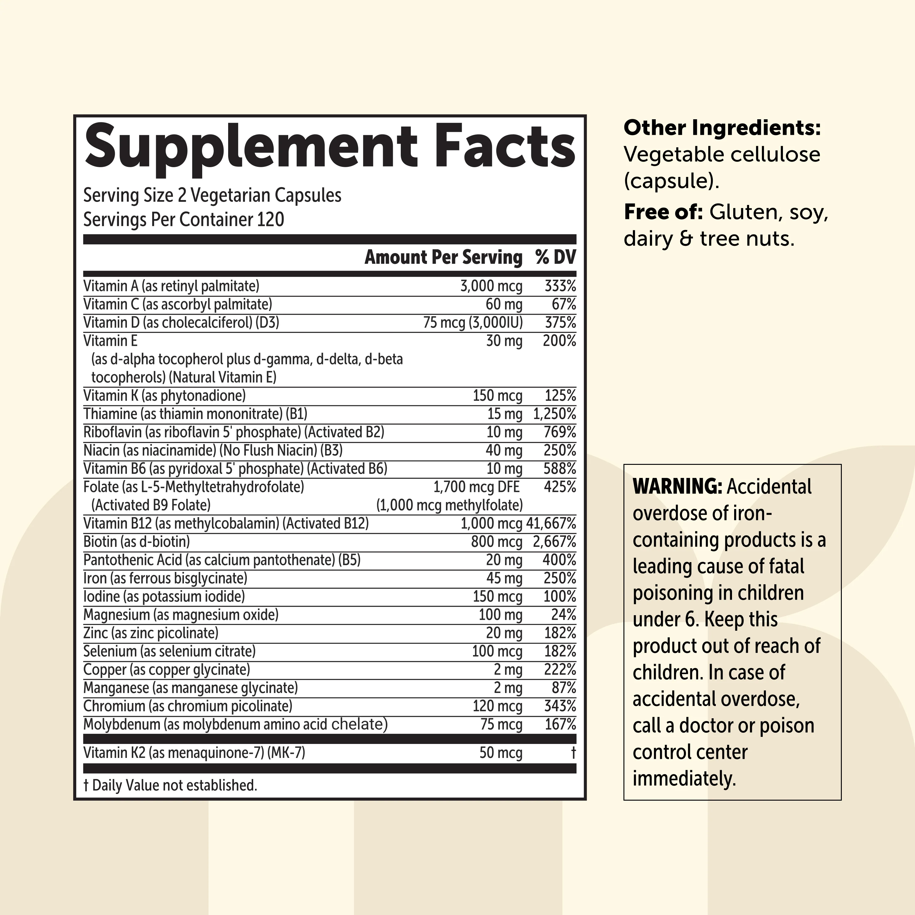 Micro Ingredients Bariatric Multivitamin with 45mg Iron, 240 Veggie Capsules - Image 3