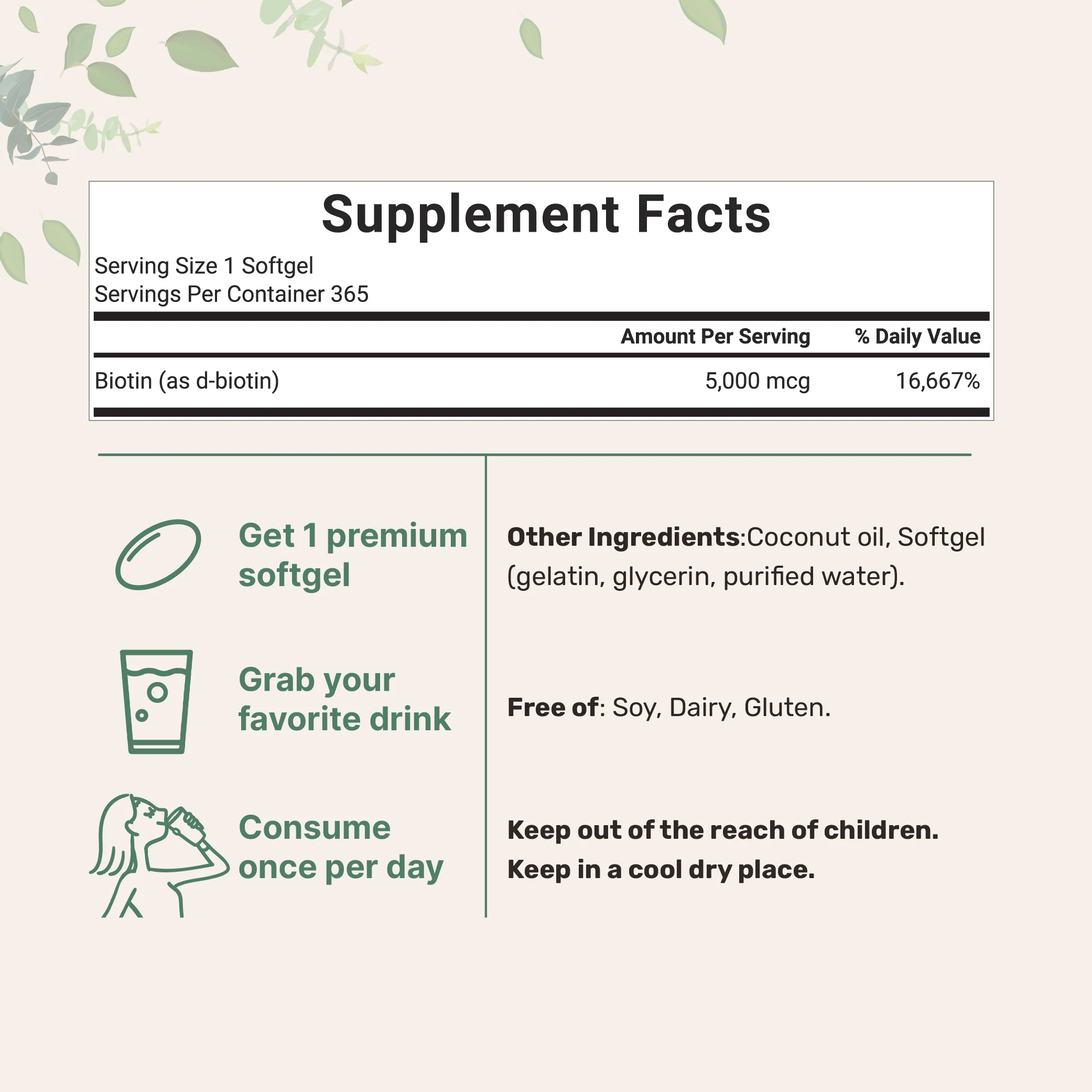 Micro Ingredients Biotin 5,000mcg | 365 Virgin Coconut Oil Softgels - Image 2