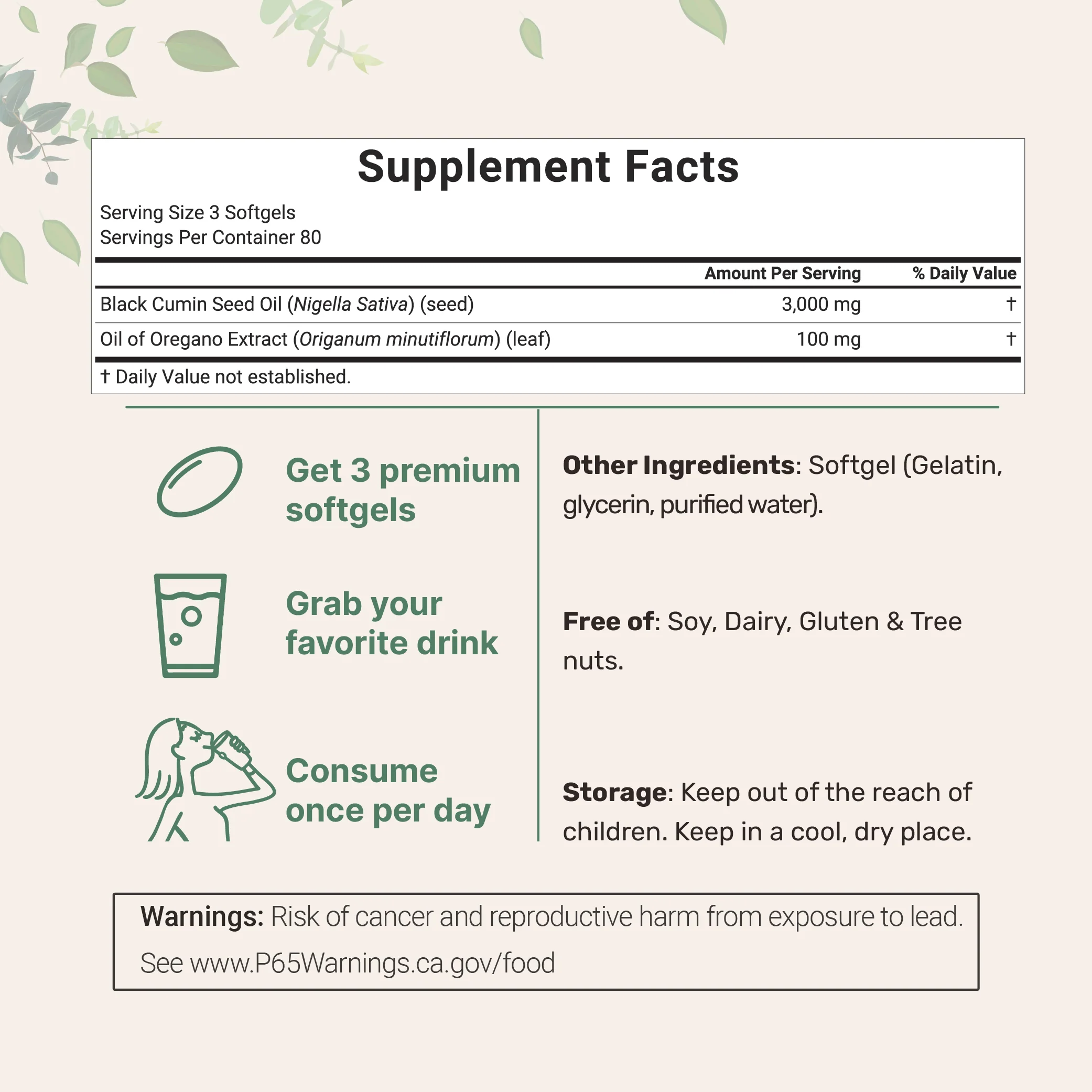 Micro Ingredients Black Seed Oil 3,000mg with Oil of Oregano, 240 Softgels - Image 2