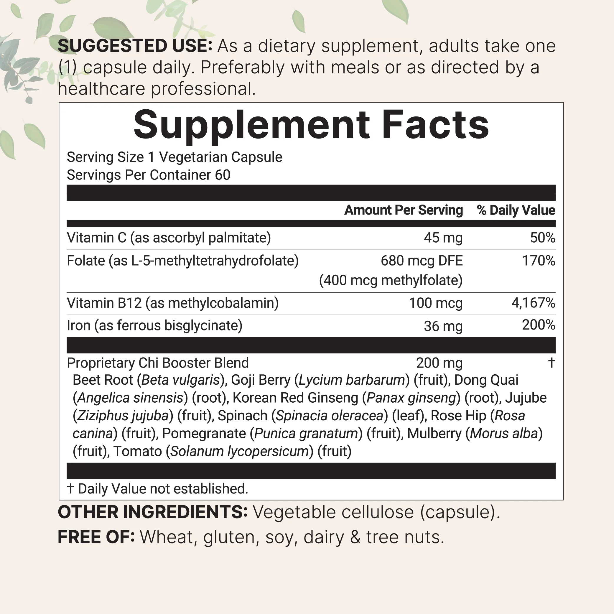 Micro Ingredients Blood Booster + | 60 Veggie Capsules | 14-in-1 Iron Supplement - Image 2