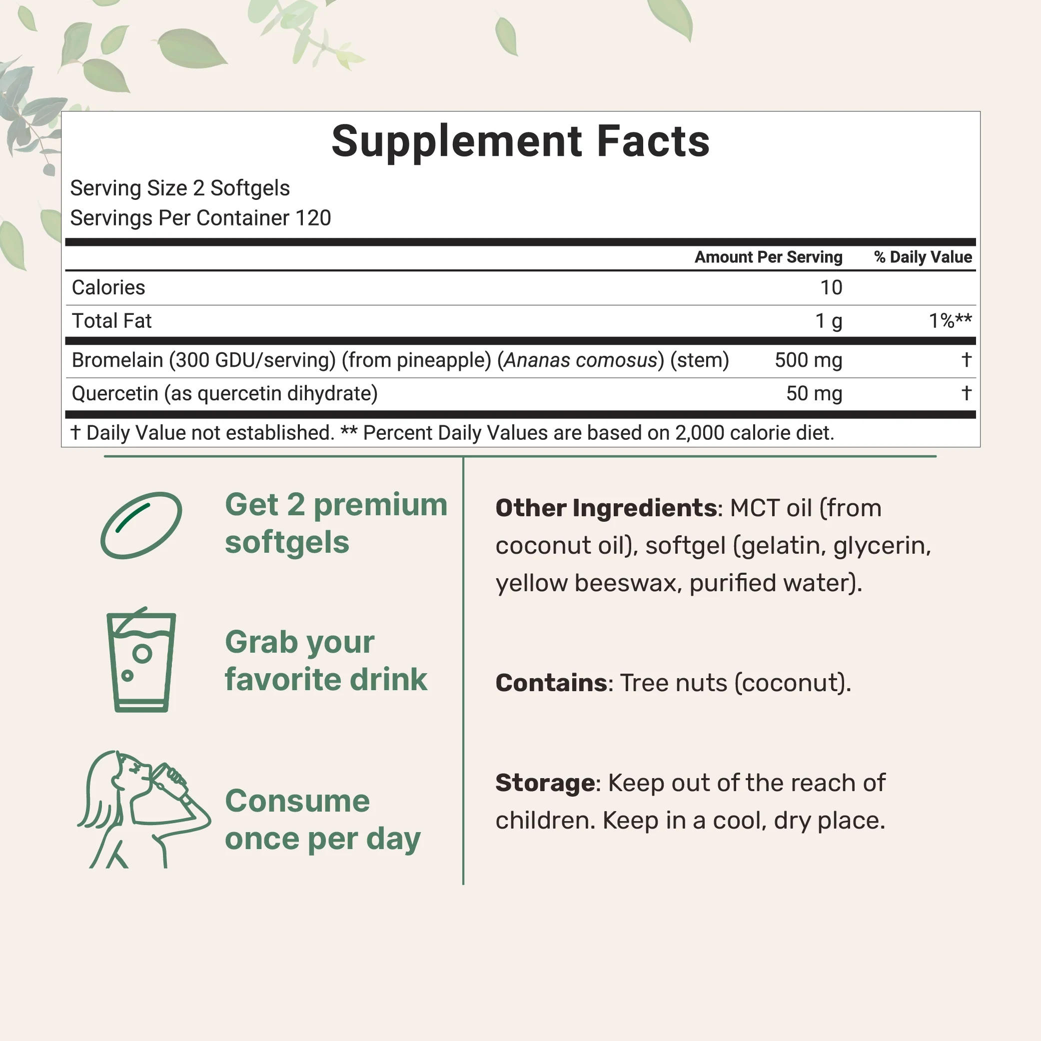 Micro Ingredients Bromelain 500mg with Quercetin & MCT Oil, 240 Enteric Coated Softgels - Image 2