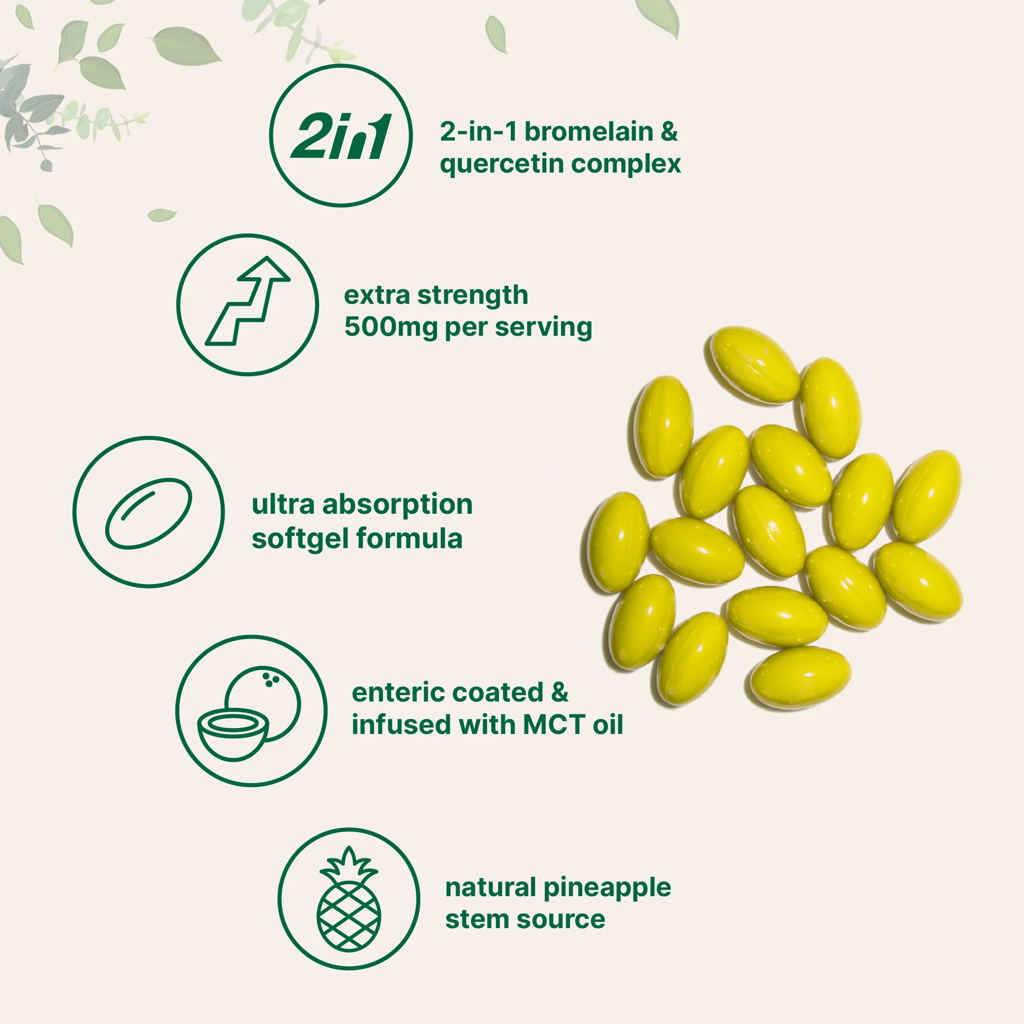 Micro Ingredients Bromelain 500mg with Quercetin & MCT Oil, 240 Enteric Coated Softgels - Image 3