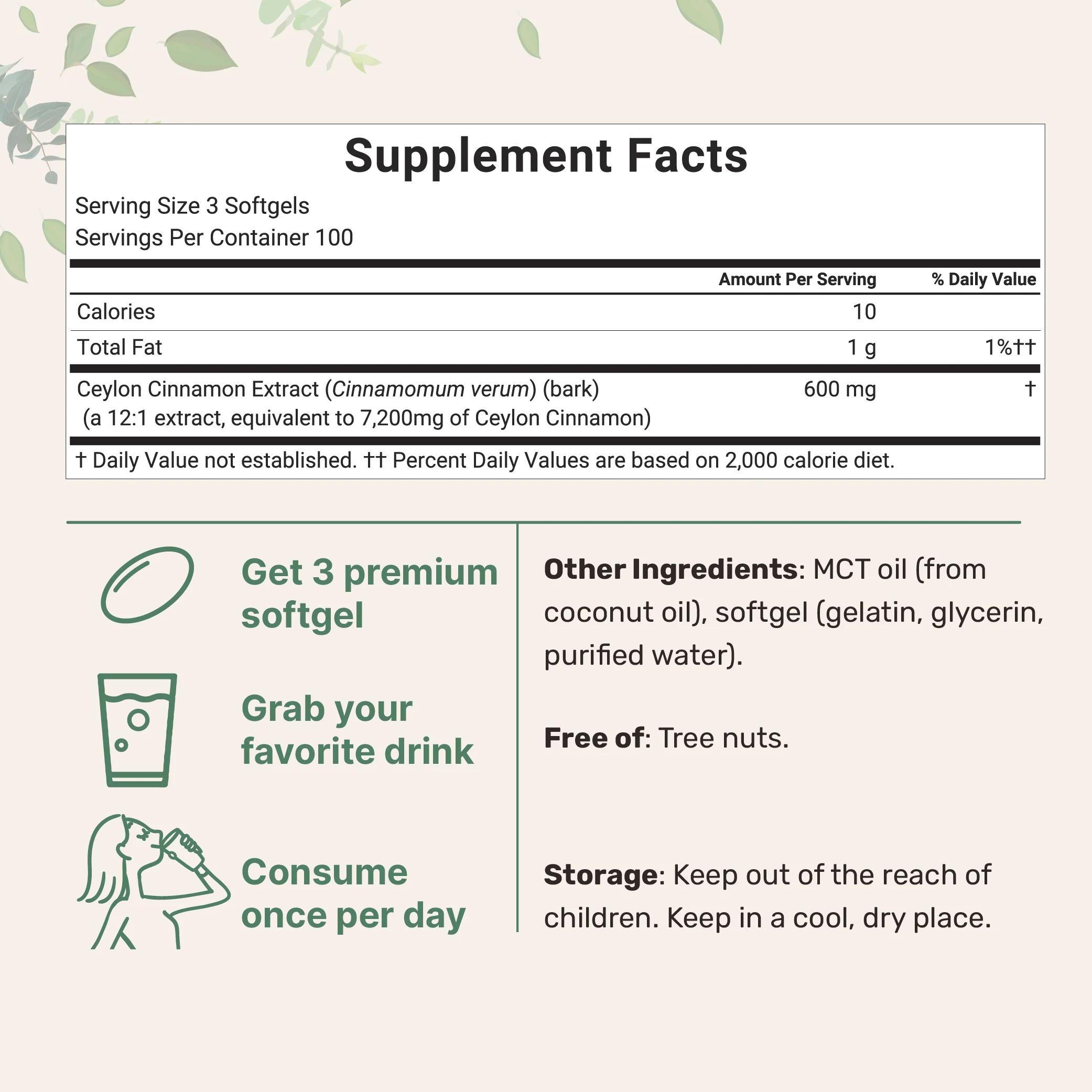 Micro Ingredients Ceylon Cinnamon 7,200mg Equivalent, 300 Softgels with MCT Oil - Image 2