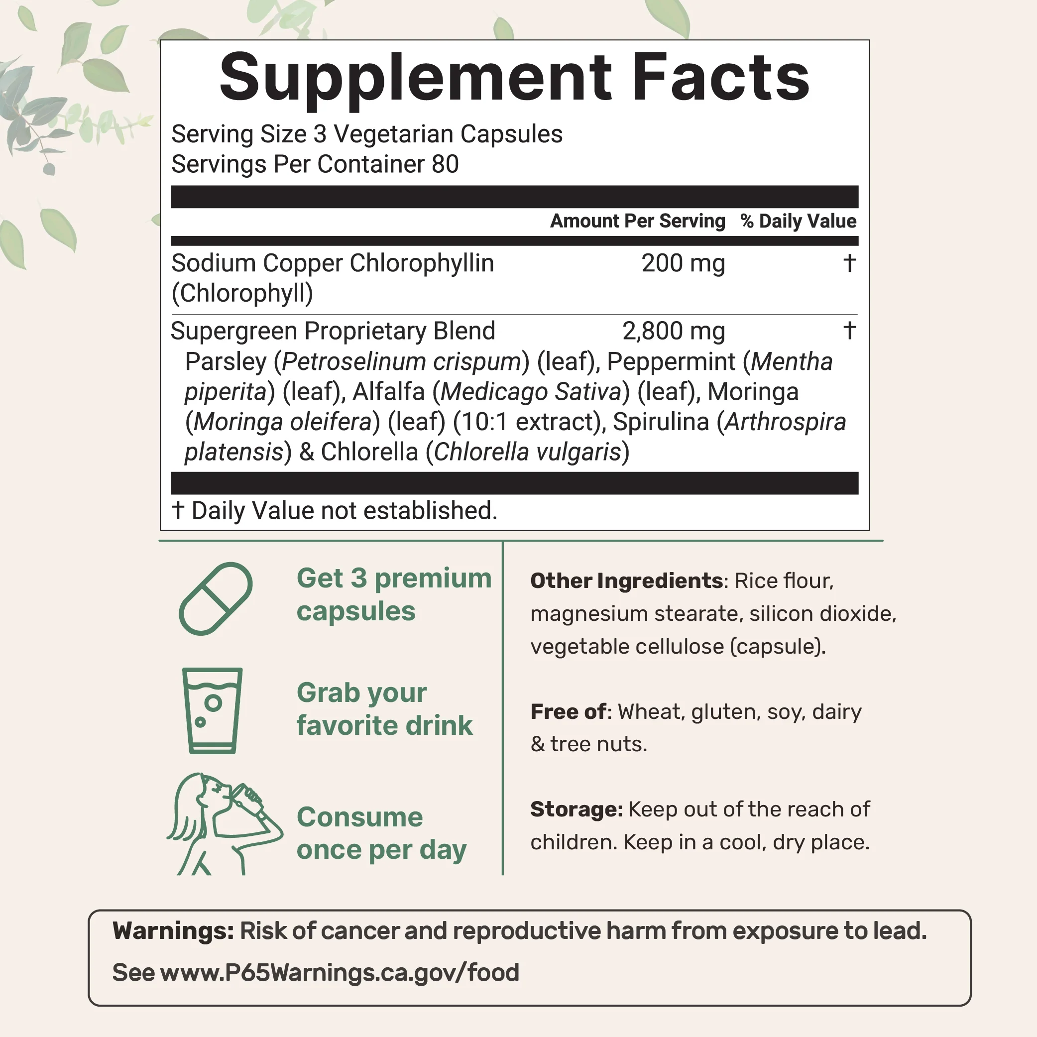 Micro Ingredients Chlorophyll Super Greens Complex, 240 Veggie Capsules - Image 2
