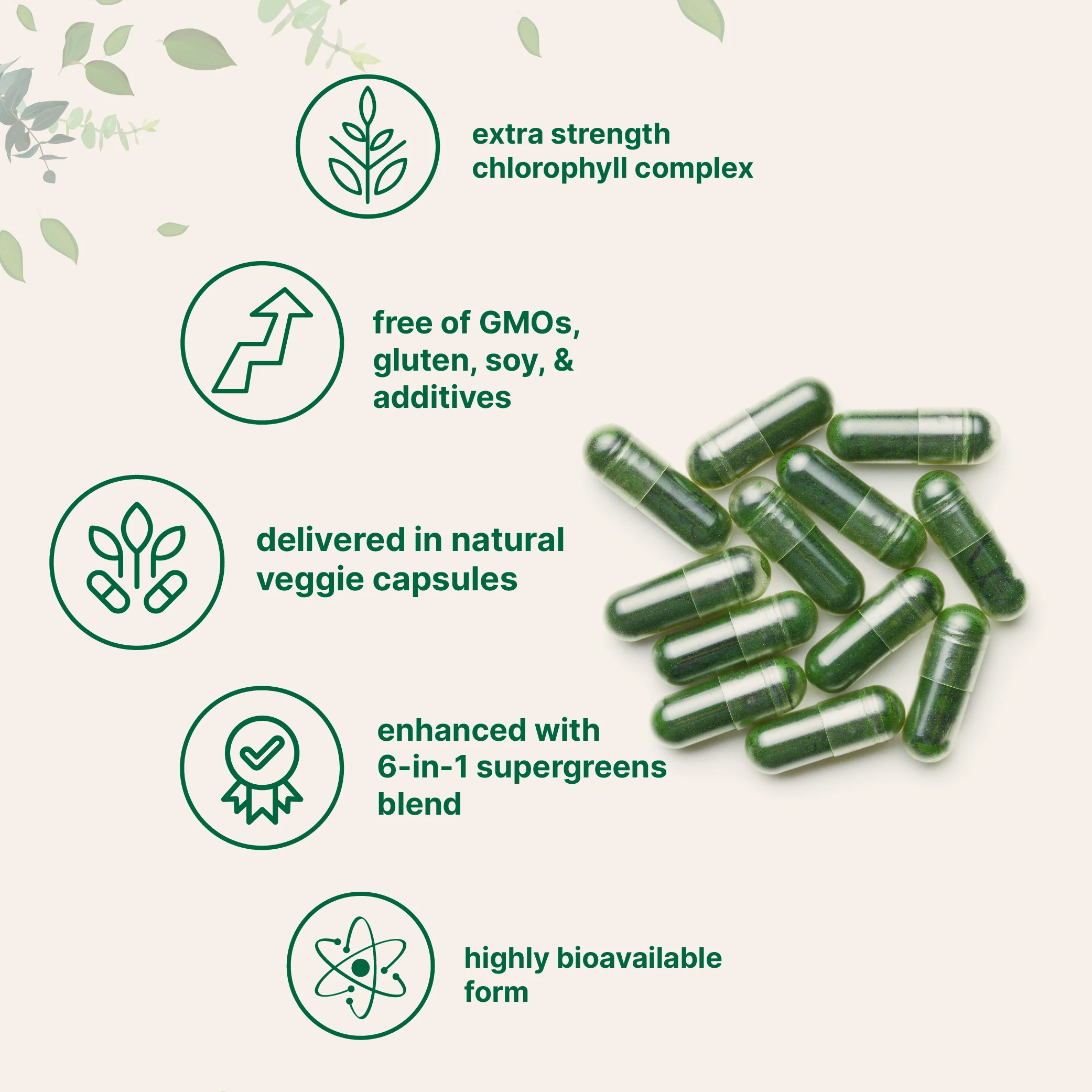Micro Ingredients Chlorophyll Super Greens Complex, 240 Veggie Capsules - Image 3