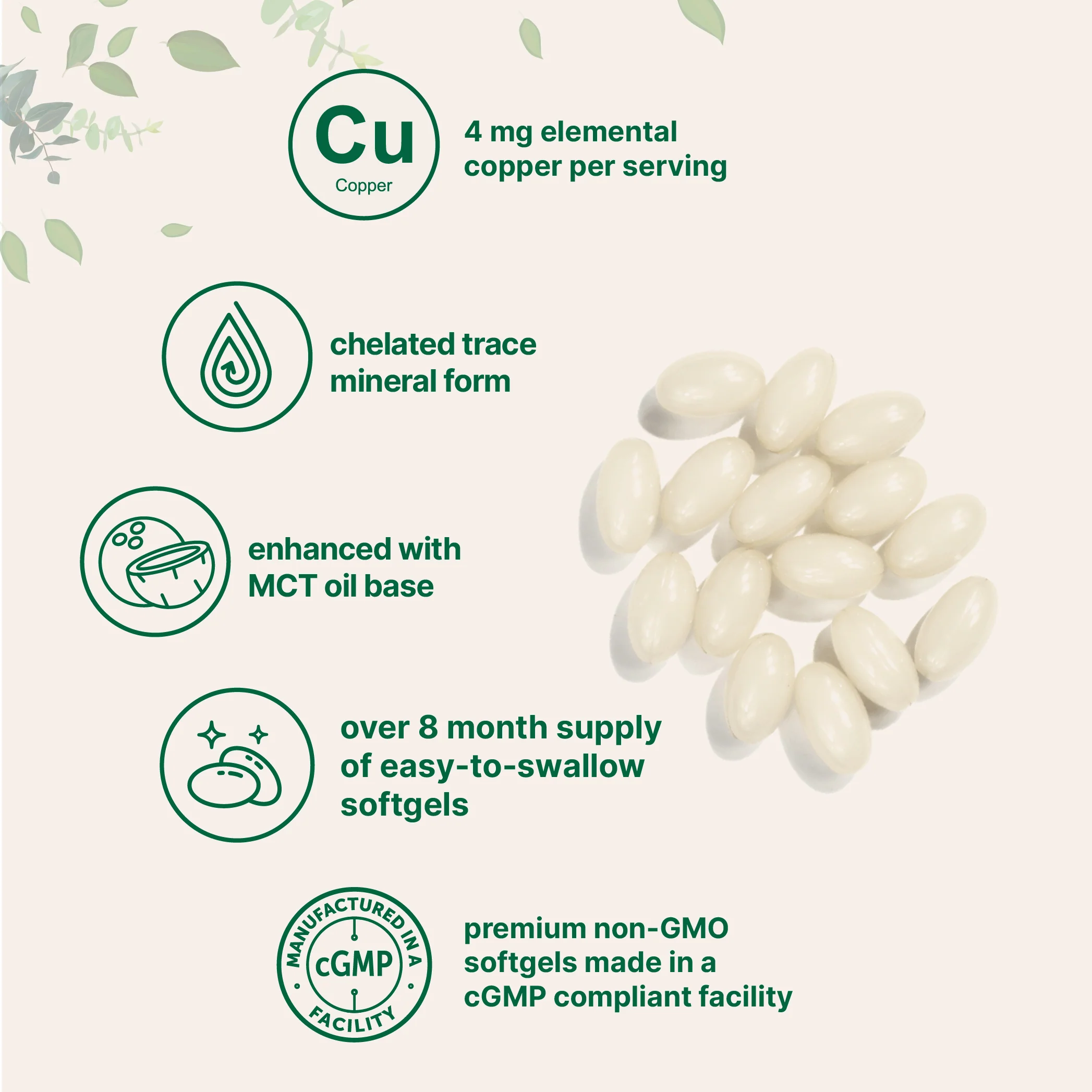 Micro Ingredients Copper Glycinate 4mg with MCT Oil, 500 Softgels - Image 3