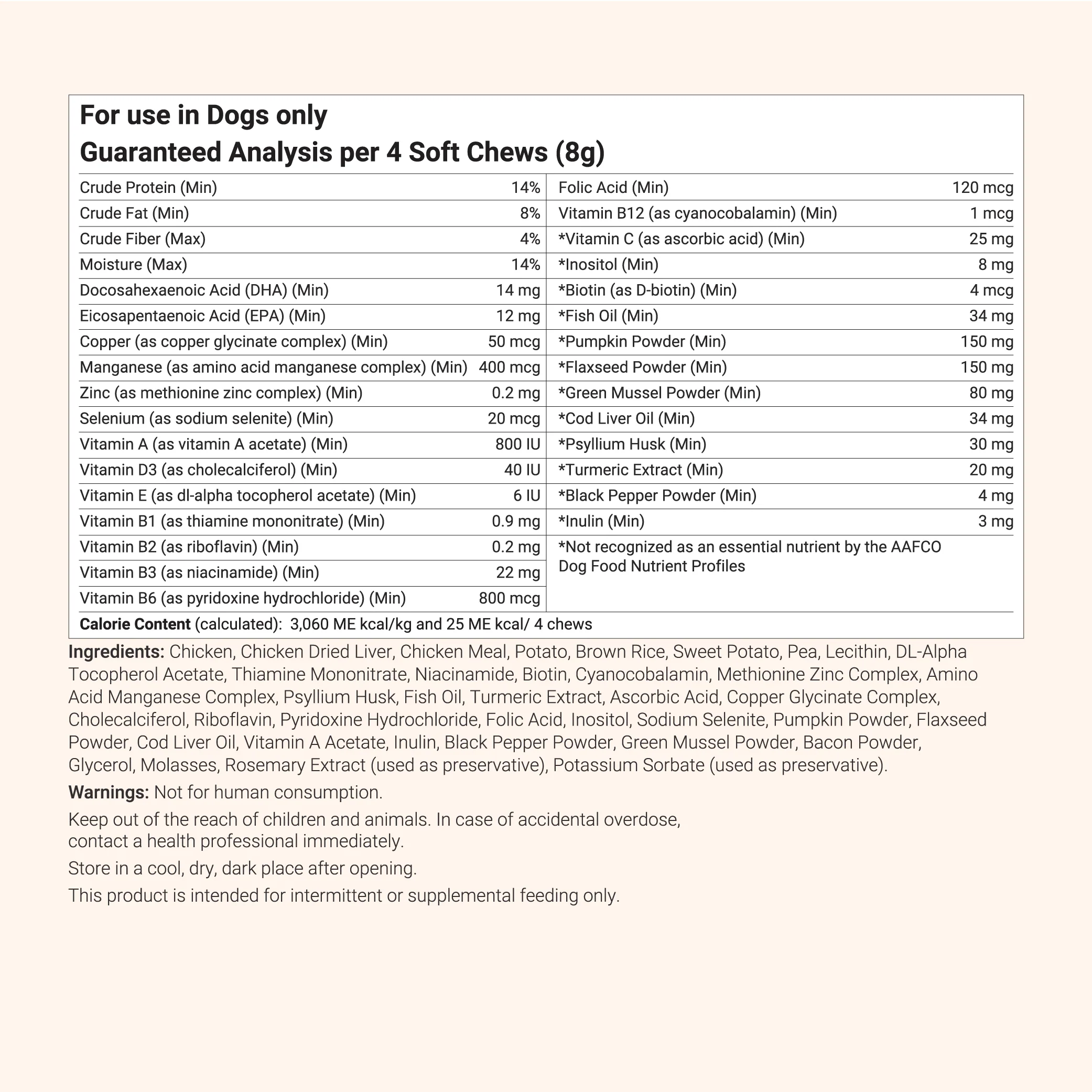 Micro Ingredients Dog Multivitamin 25-in-1 Chicken Flavor, 240 Soft Chews - Image 2