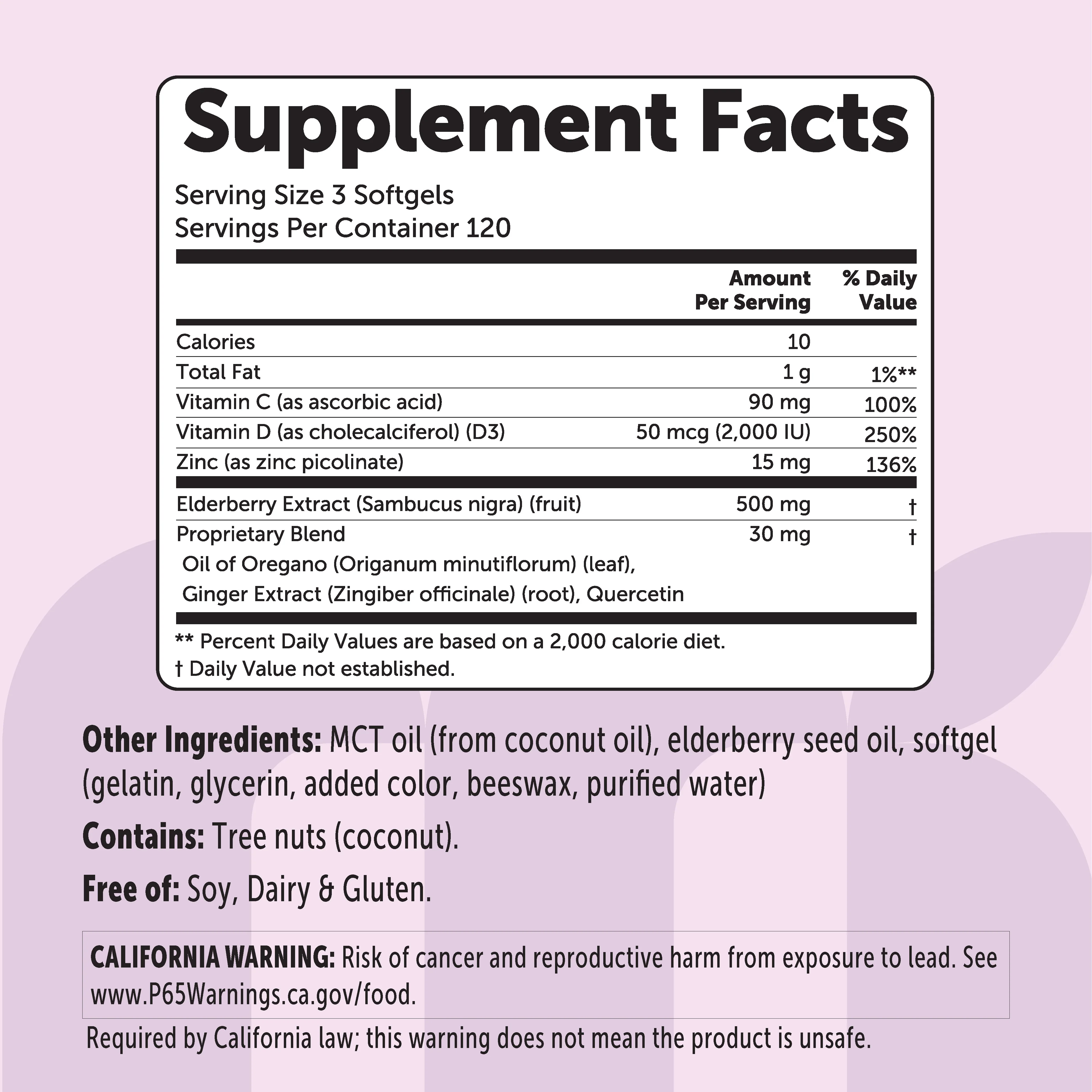 Micro Ingredients Elderberry Complex with MCT & Elderberry Seed Oil, 360 Softgels - Image 2