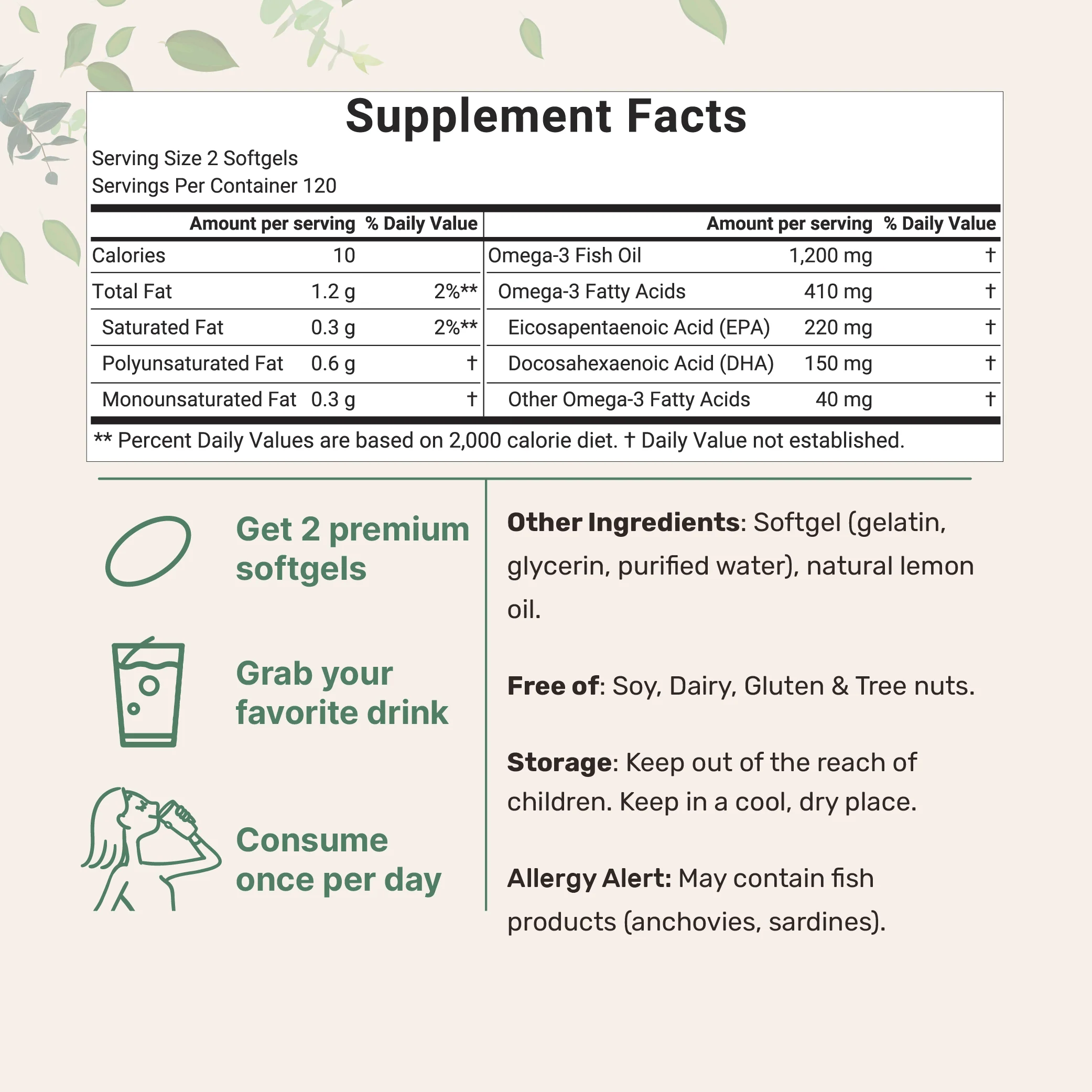 Micro Ingredients Extra Strength Omega 3 Fish Oil Supplements 1,200mg Per Serving, 240 Softgels - Image 2