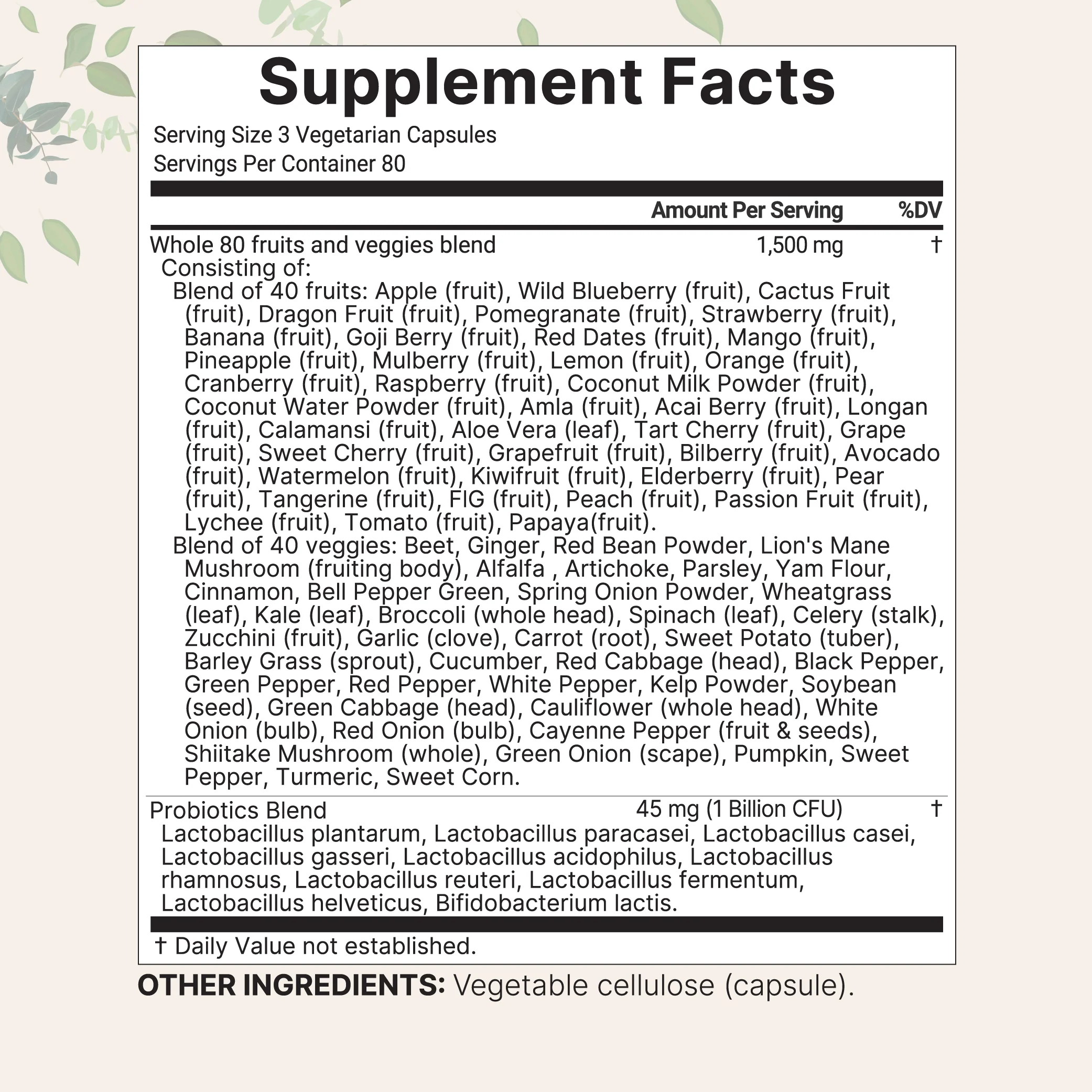 Micro Ingredients Fruits + Veggies and Probiotics, 240 Vegetarian Capsules - Image 2