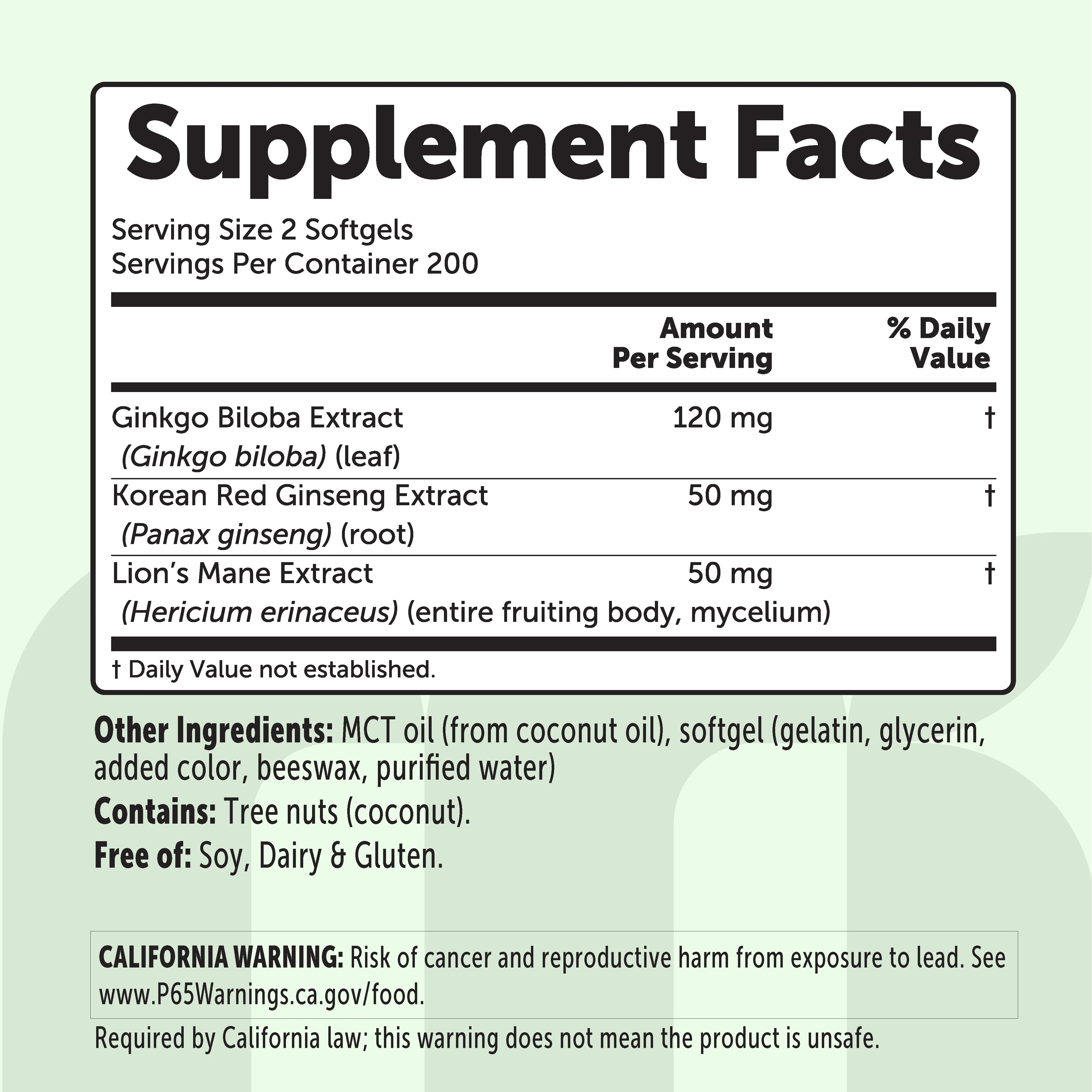 Micro Ingredients Ginkgo Biloba, 400 Softgels, 3-in-1 with Ginseng & Lions Mane - Image 3