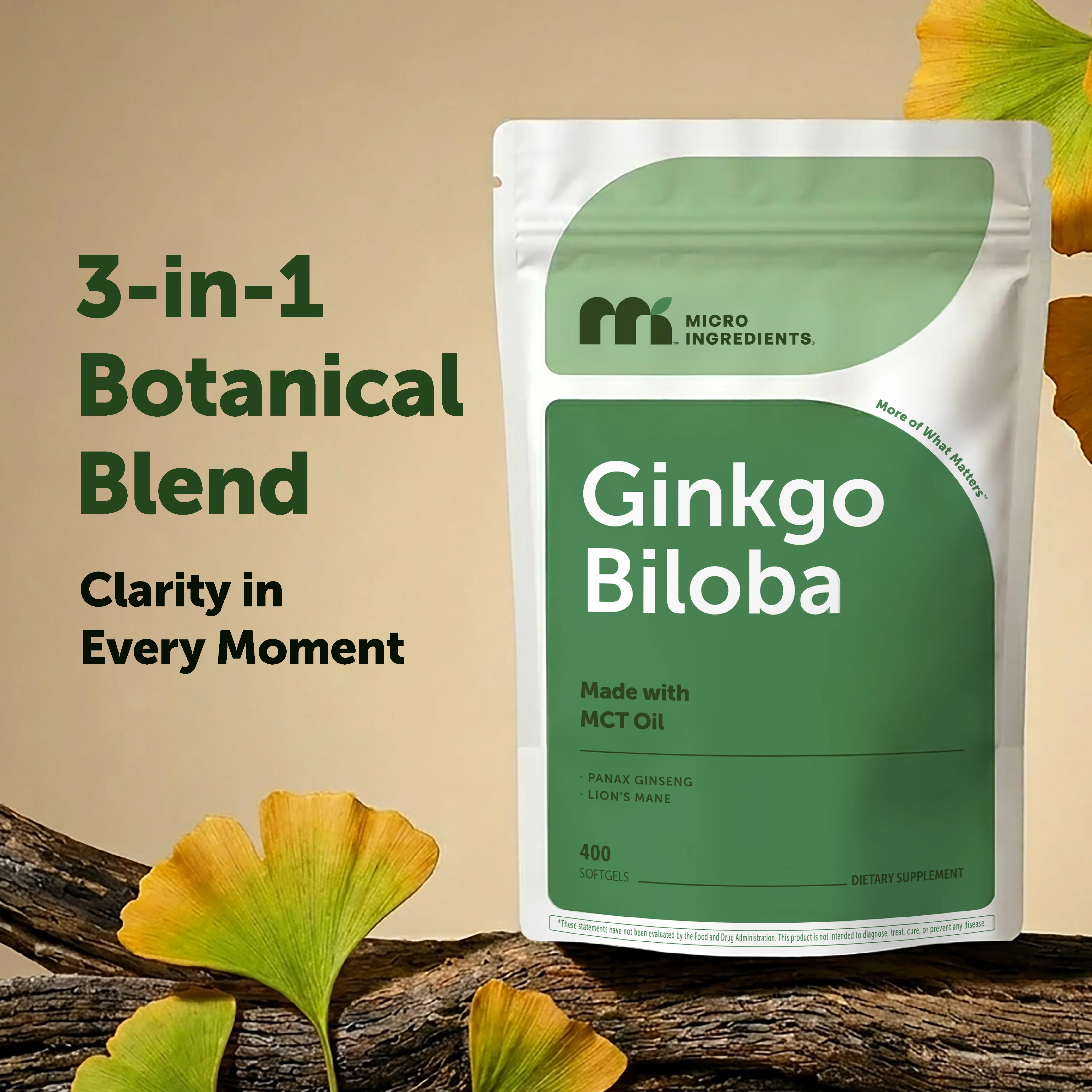 Micro Ingredients Ginkgo Biloba, 400 Softgels, 3-in-1 with Ginseng & Lions Mane - Image 6