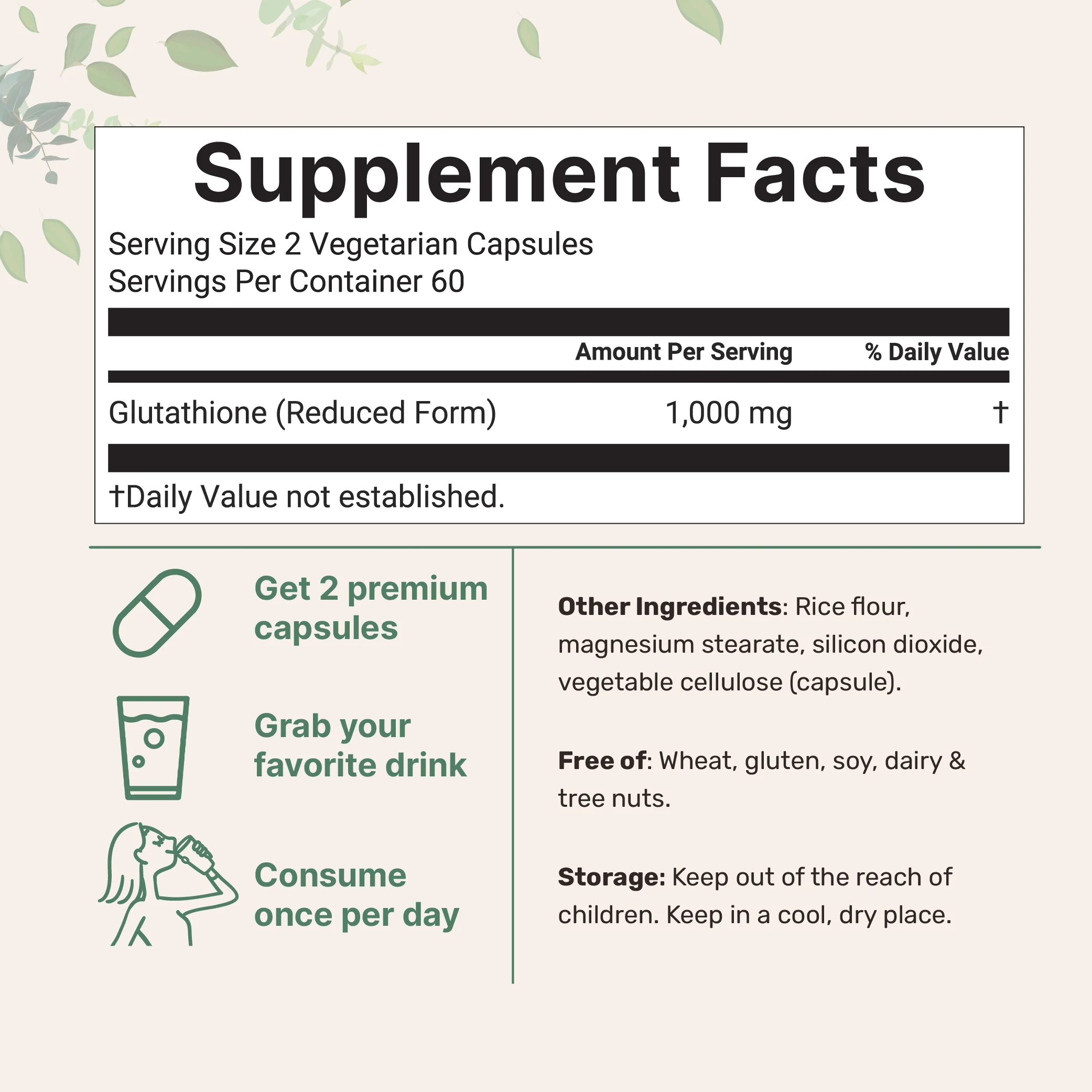 Micro Ingredients Glutathione 1,000mg, 120 Veggie Capsules - Image 2
