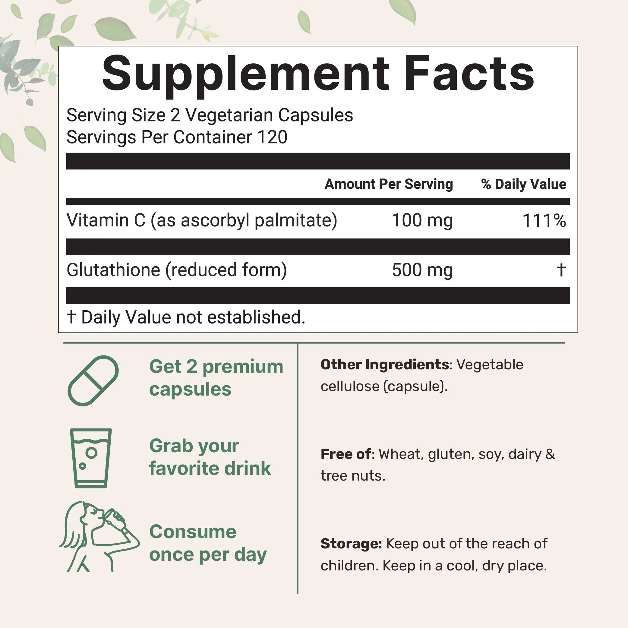 Micro Ingredients Glutathione 500mg with Vitamin C, 240 Vegetarian Capsules - Image 2