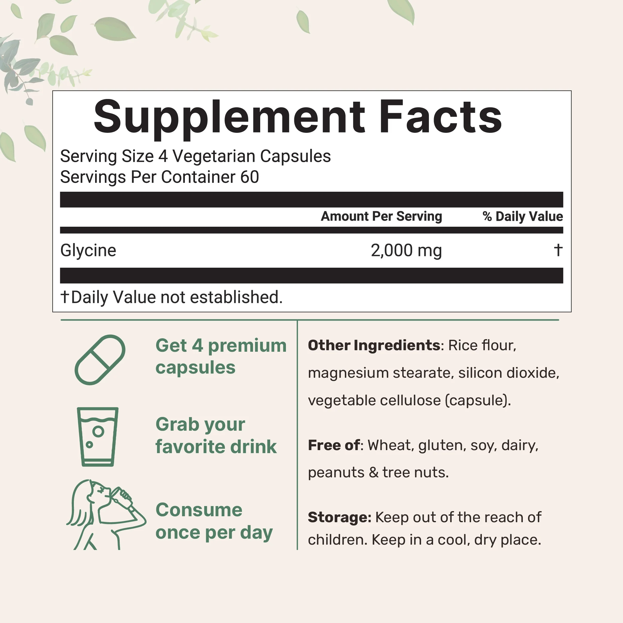 Micro Ingredients Glycine 2,000mg Per Serving, 240 Veggie Capsules - Image 2
