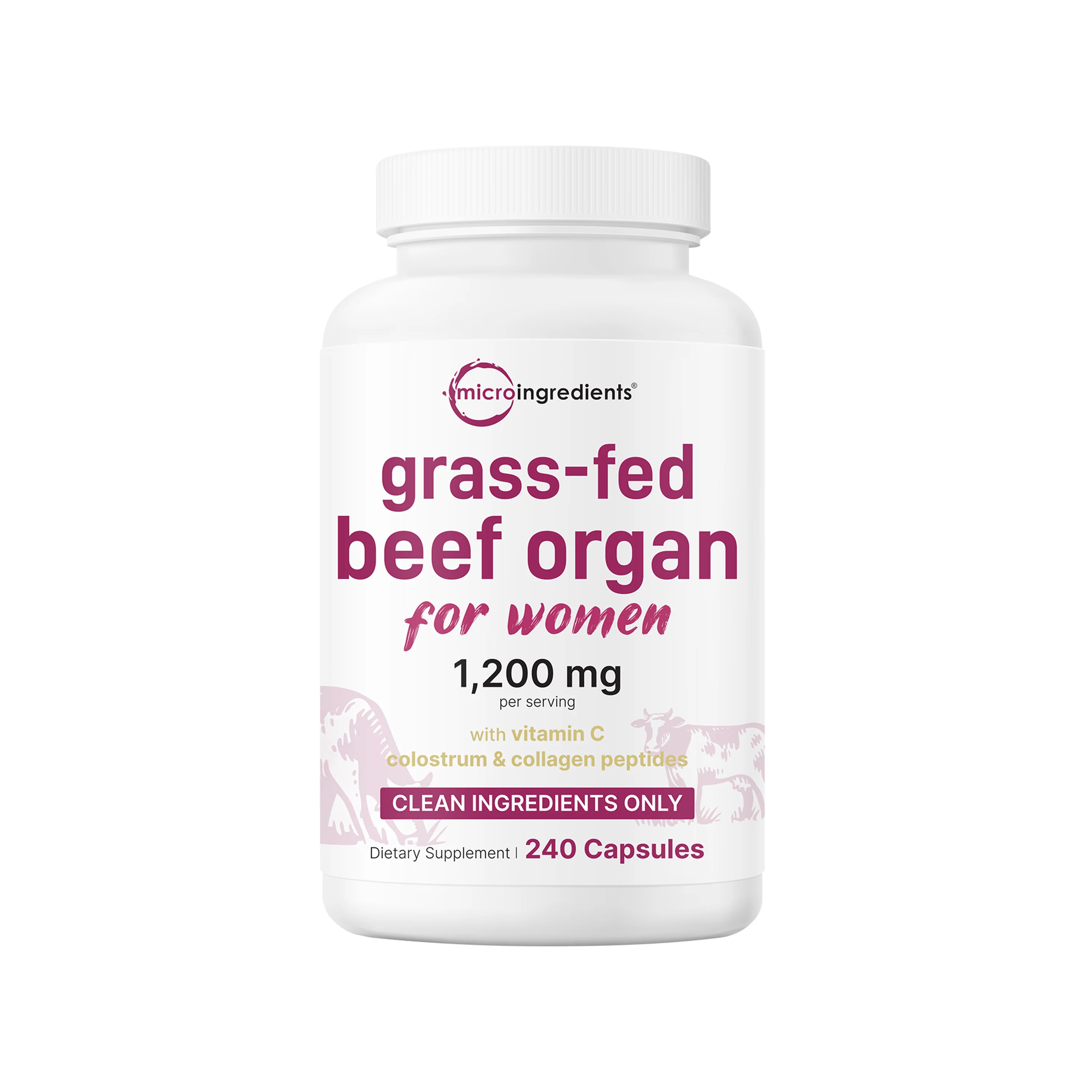Micro Ingredients Grass-fed Beef Organ for Women 1200mg, 240 Capsules