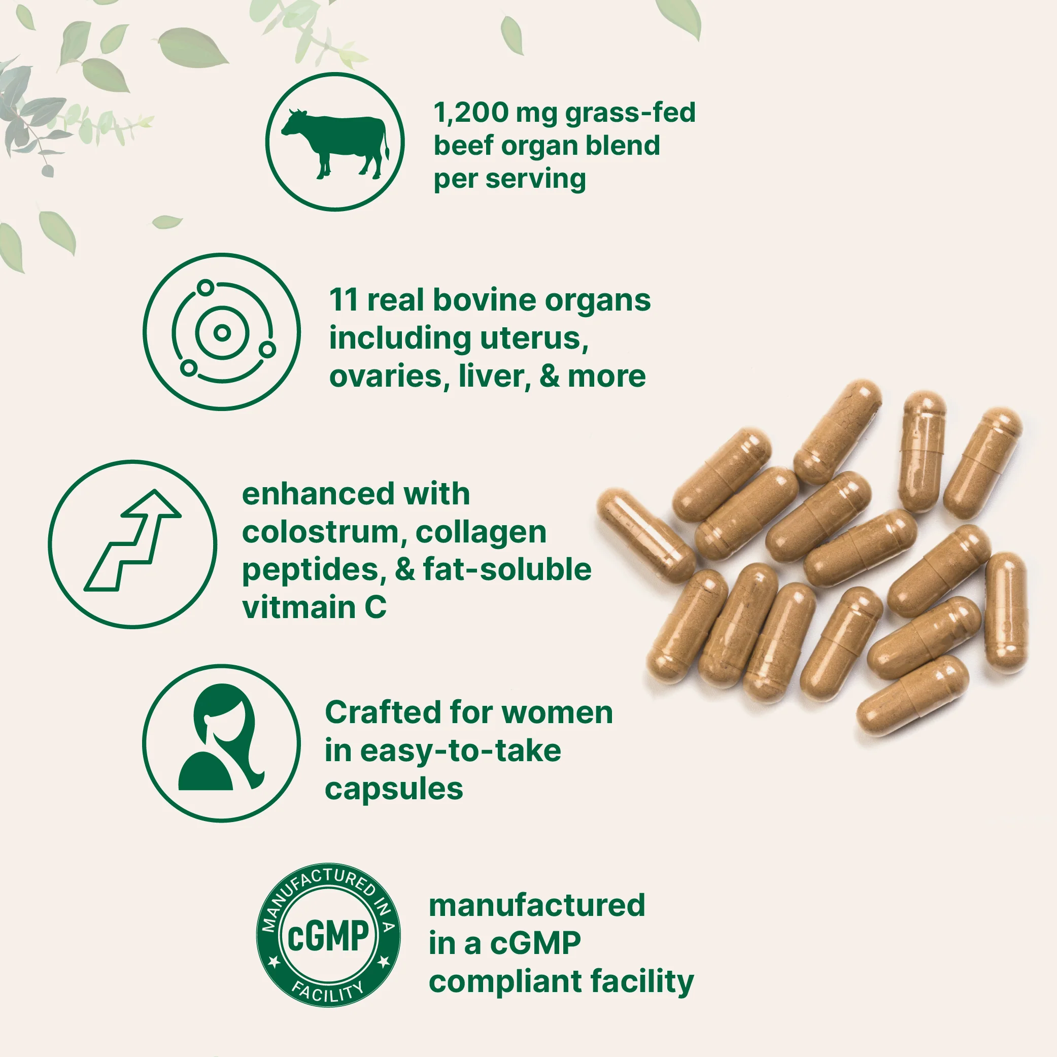Micro Ingredients Grass-fed Beef Organ for Women 1200mg, 240 Capsules - Image 3