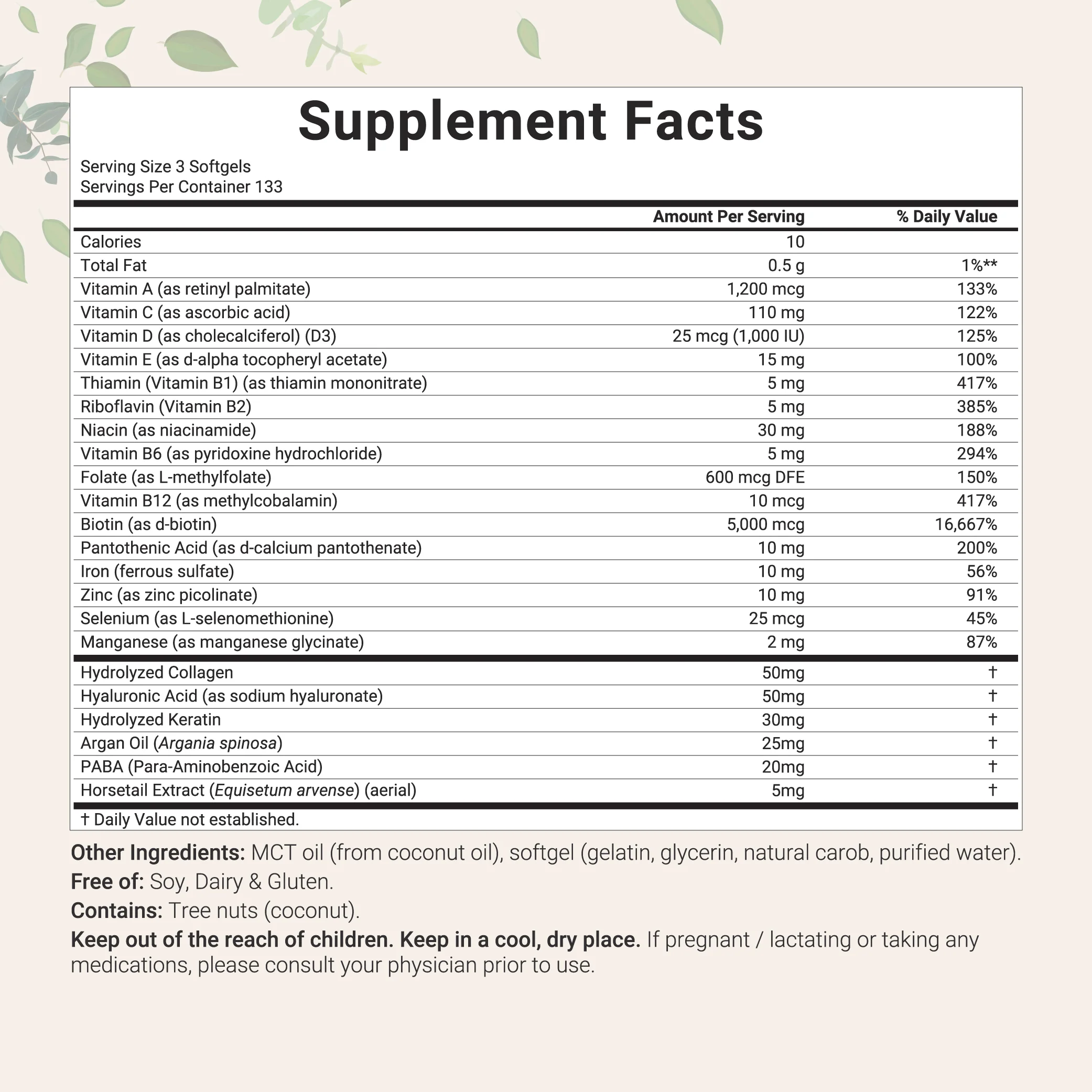 Micro Ingredients Hair, Skin, and Nails Vitamins, 400 Softgels + MCT Oil for Better Absorption - Image 2