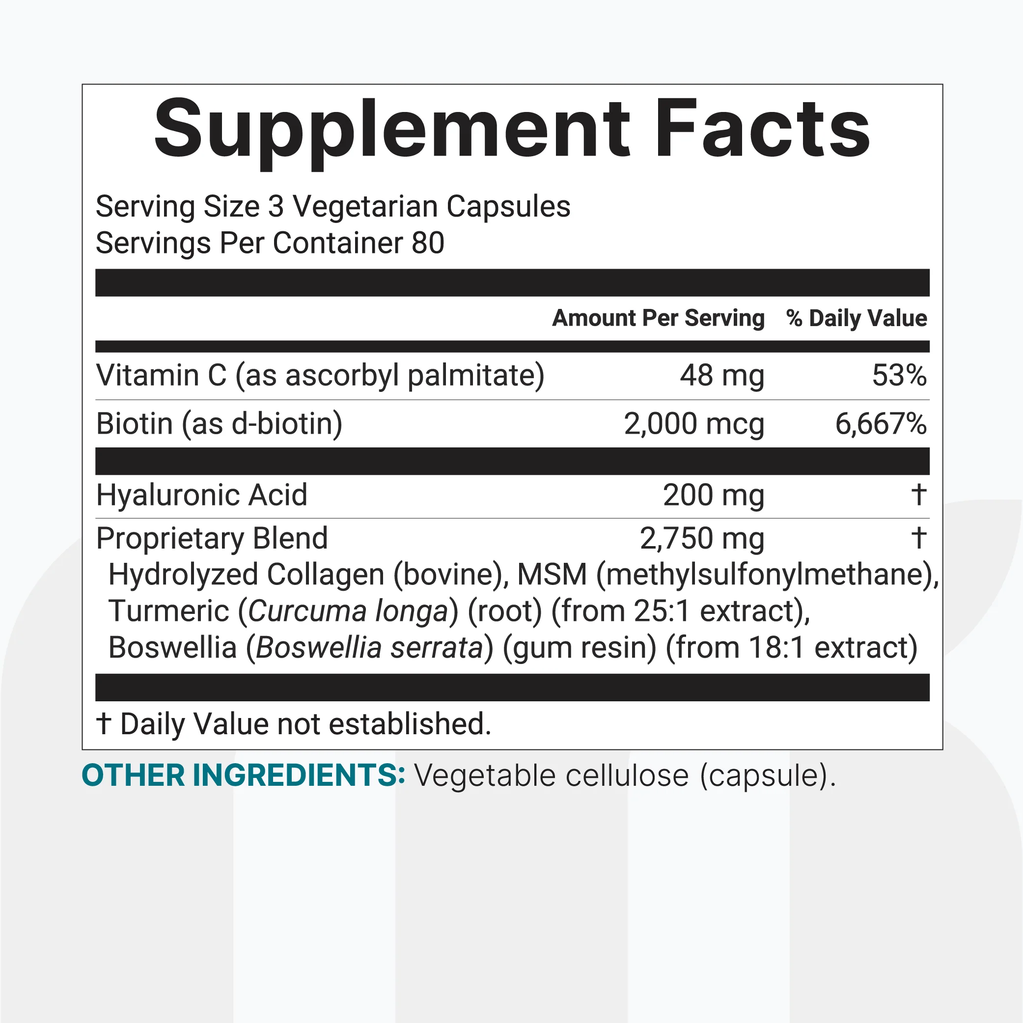 Micro Ingredients Hyaluronic Acid Complex 3000mg, 240 Vegetarian Capsules - Image 2