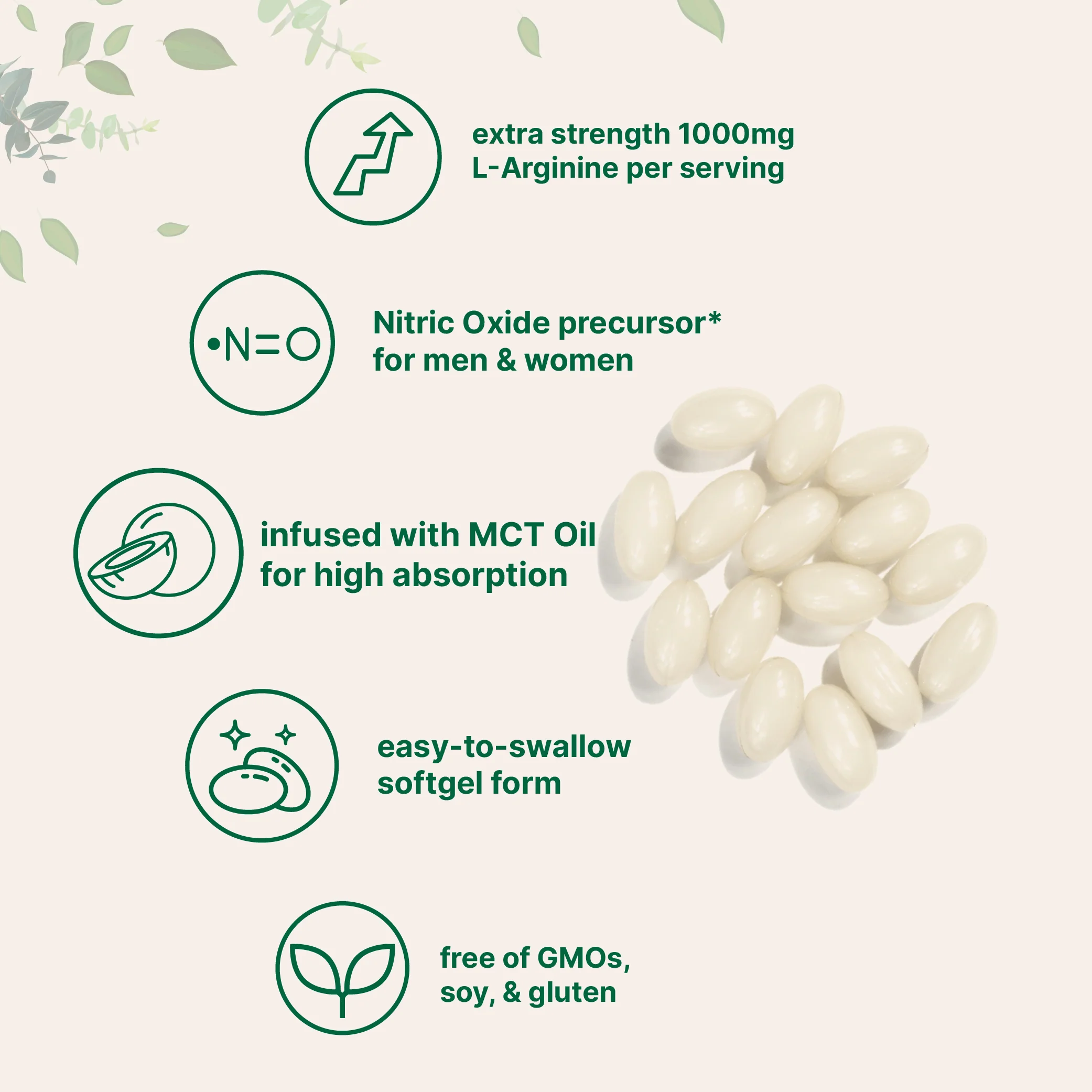 Micro Ingredients L-Arginine 1000mg with MCT Oil, 300 Softgels - Image 3