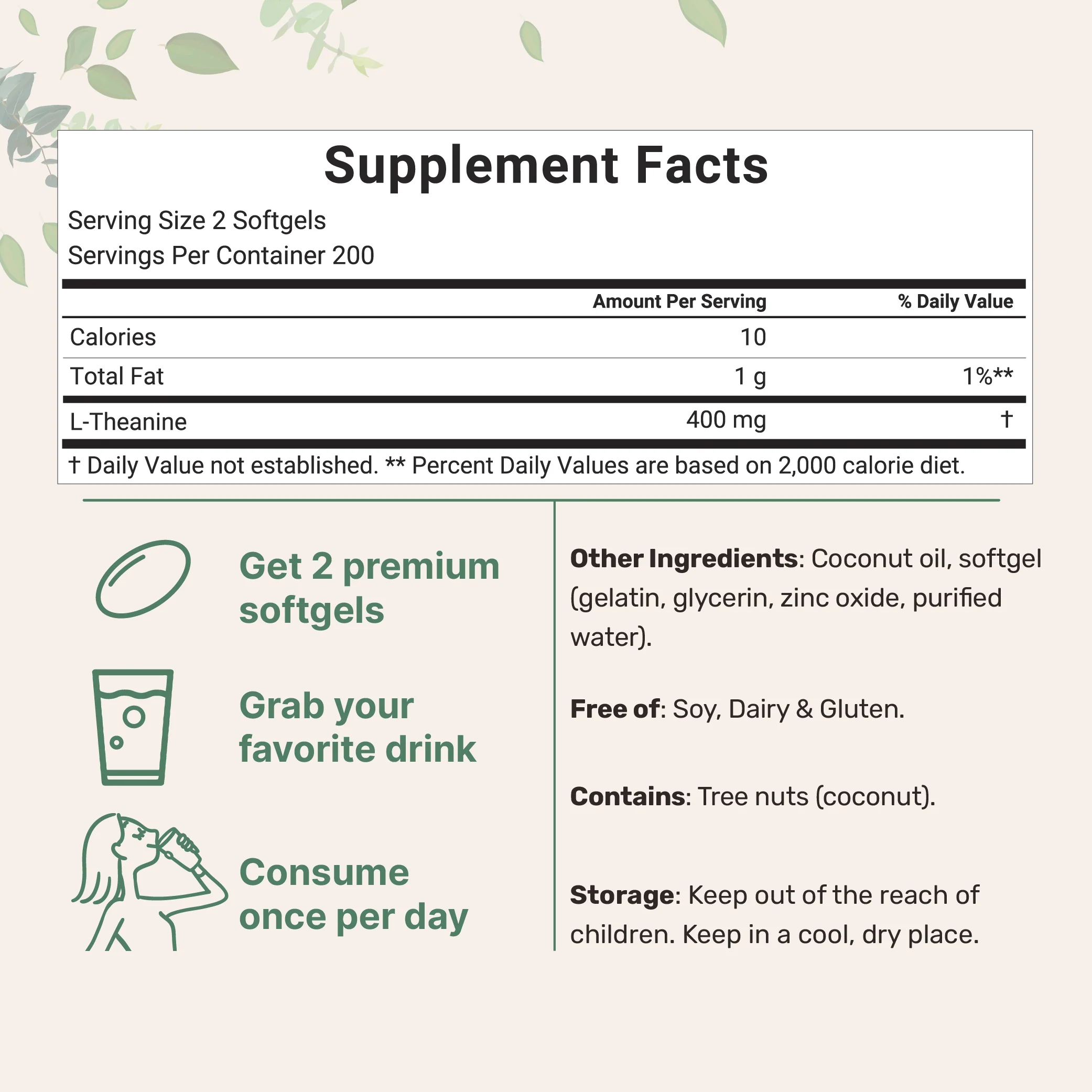 Micro Ingredients L-Theanine 400mg, 400 Softgels, Highly Bioavailable with Coconut Oil - Image 2