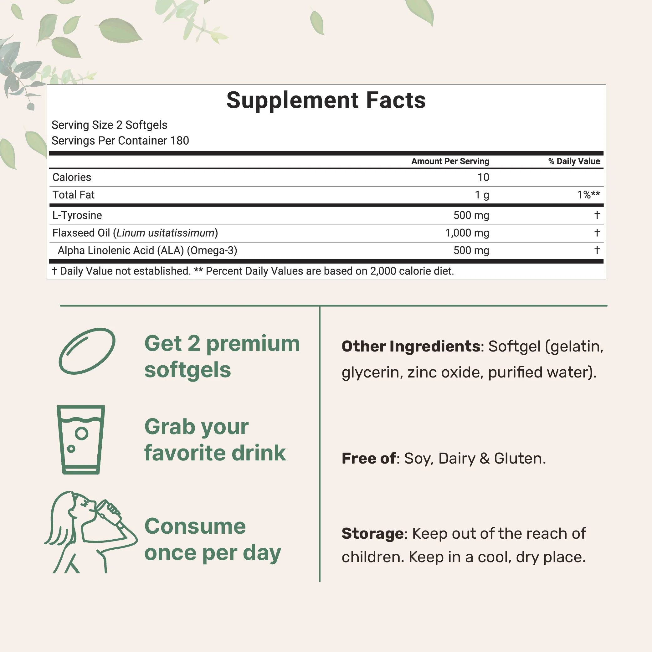 Micro Ingredients L Tyrosine Supplement 500mg with Omega-3, 360 Softgels - Image 2